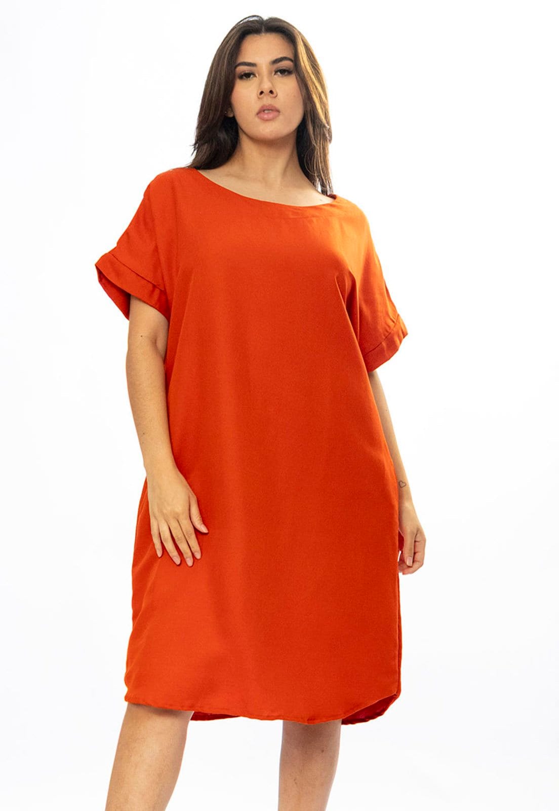 Vista principal Vestido Curto Amazônia Vital Viscose com Bolso Terracota Amazonia Vital laranja