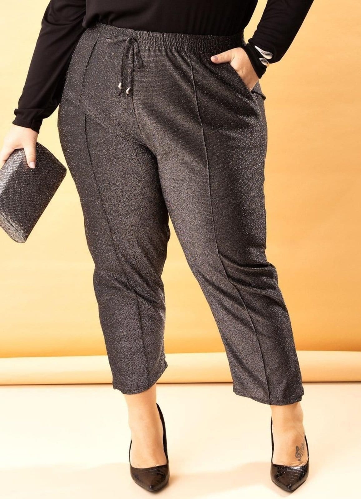 Vista principal Calça Em Malha Com Lurex Preta Marguerite preto