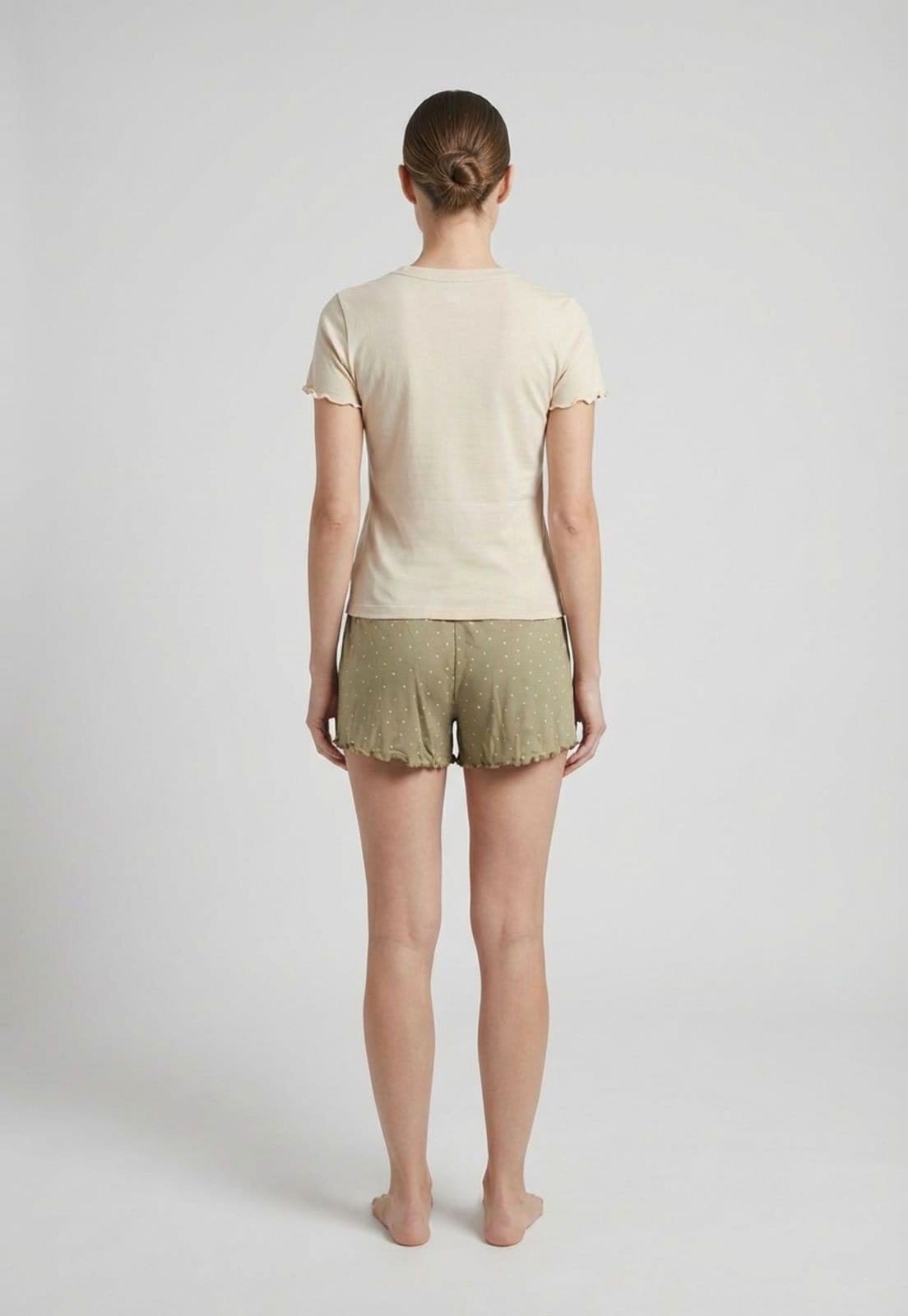 Vista 2 Conjunto Pijama Curto Feminino Hering Detalhes Ondulados Hering bege