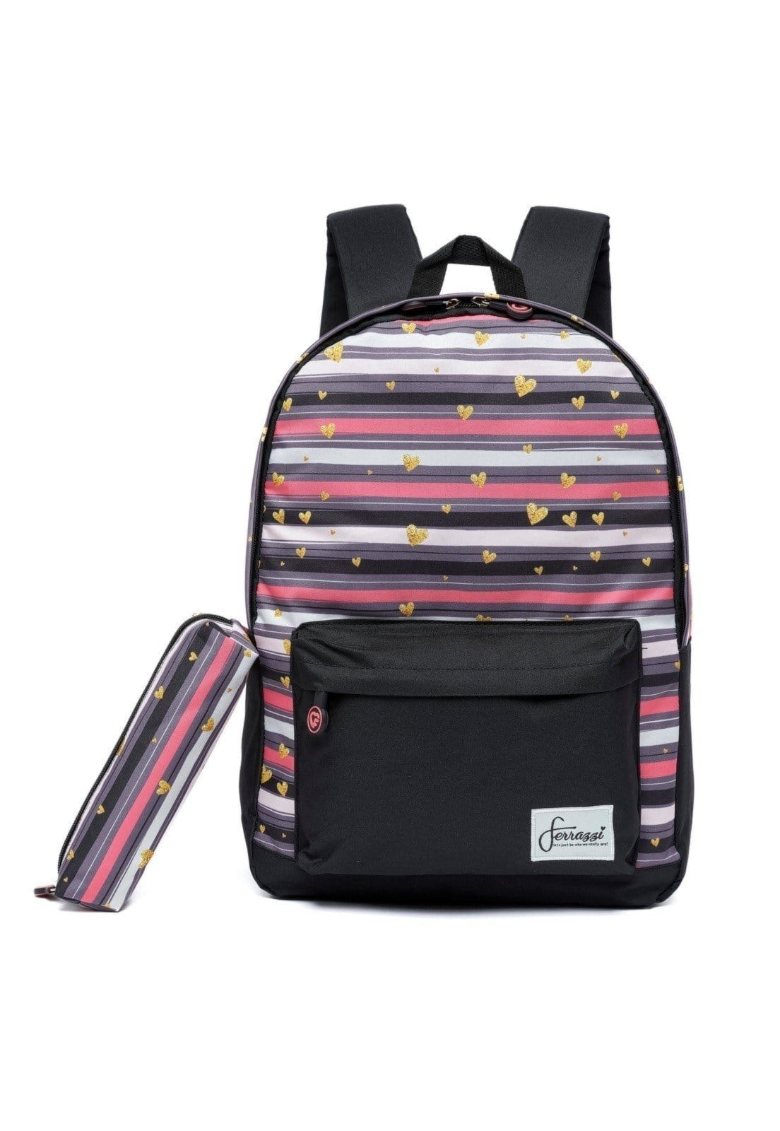 Vista principal Mochila Casual Estojo Feminina Espaçosa Reforçada Ferrazzi preto