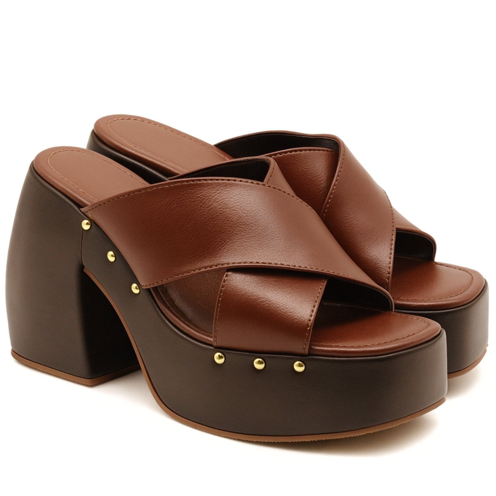 Vista 2 Sandália Feminina Tamanco Aberto Meia Pata Tachas Cacau 183182 Hannah Footwear marrom