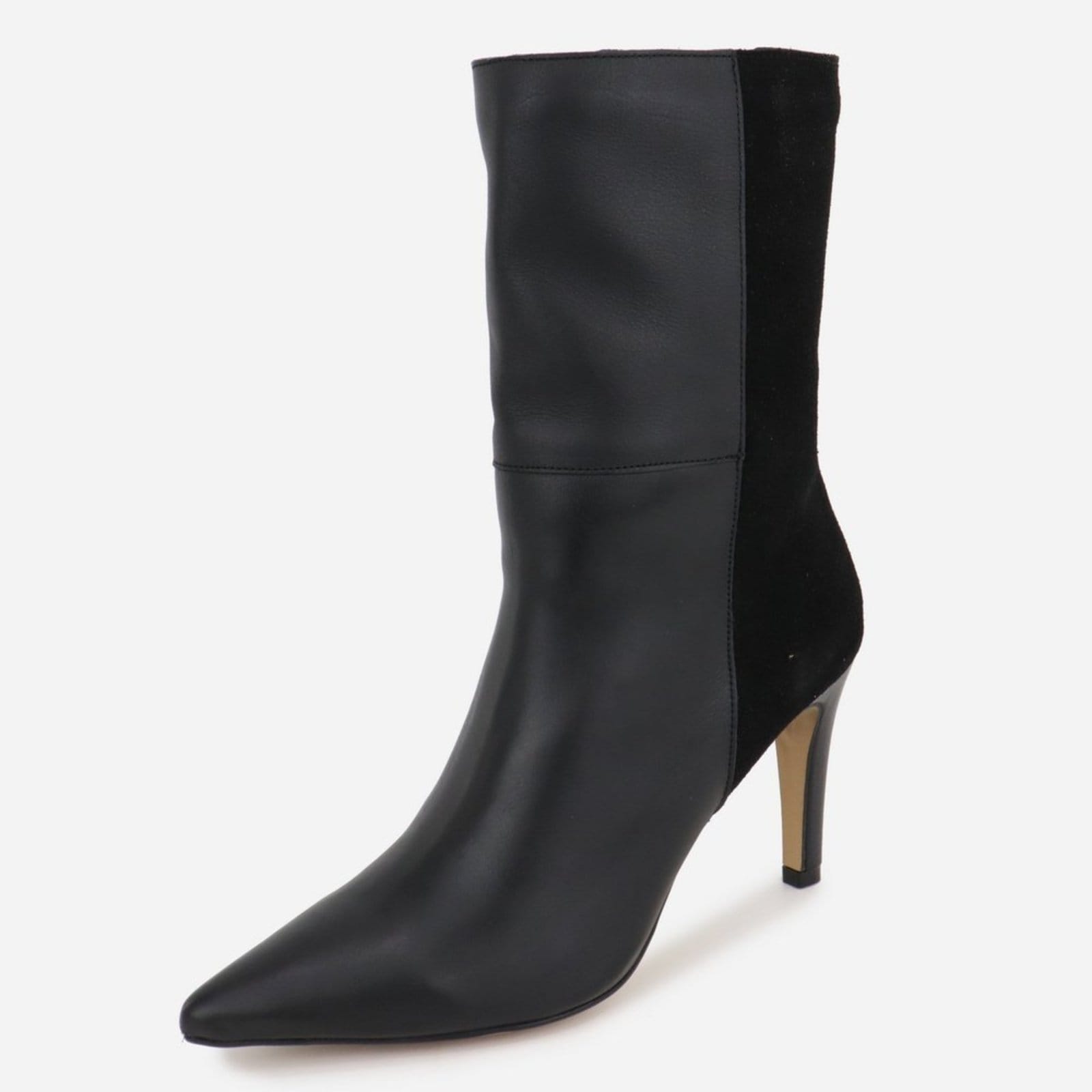 Vista principal Bota Maria Paua Store Feminina Couro Cano Médio Luxo Salto Fino Bico Elegante MARIA PAULA preto