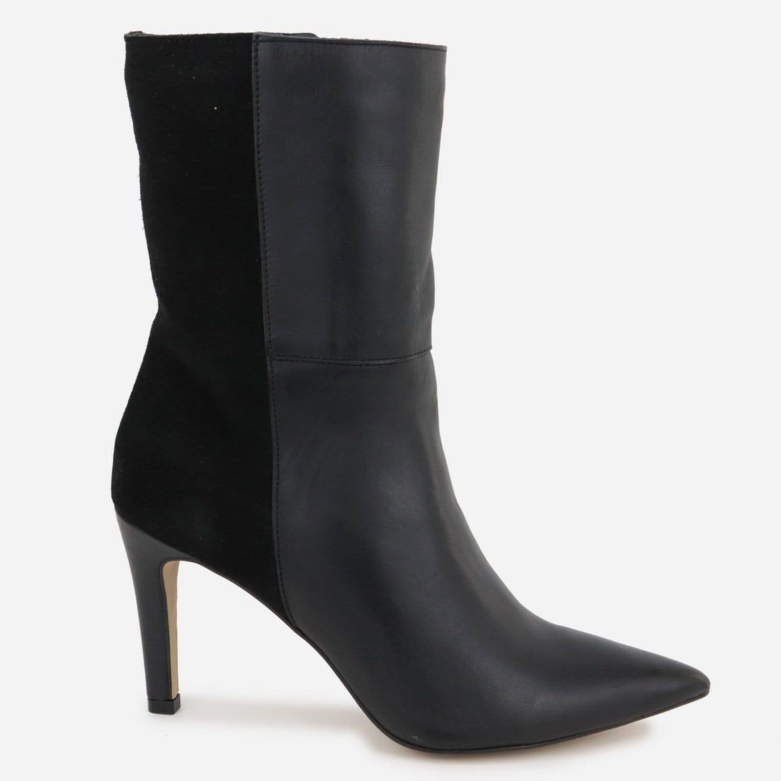 Vista 2 Bota Maria Paua Store Feminina Couro Cano Médio Luxo Salto Fino Bico Elegante MARIA PAULA preto