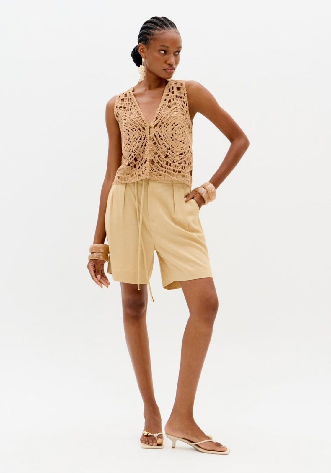 Bermuda Cintura Alta Com Linho