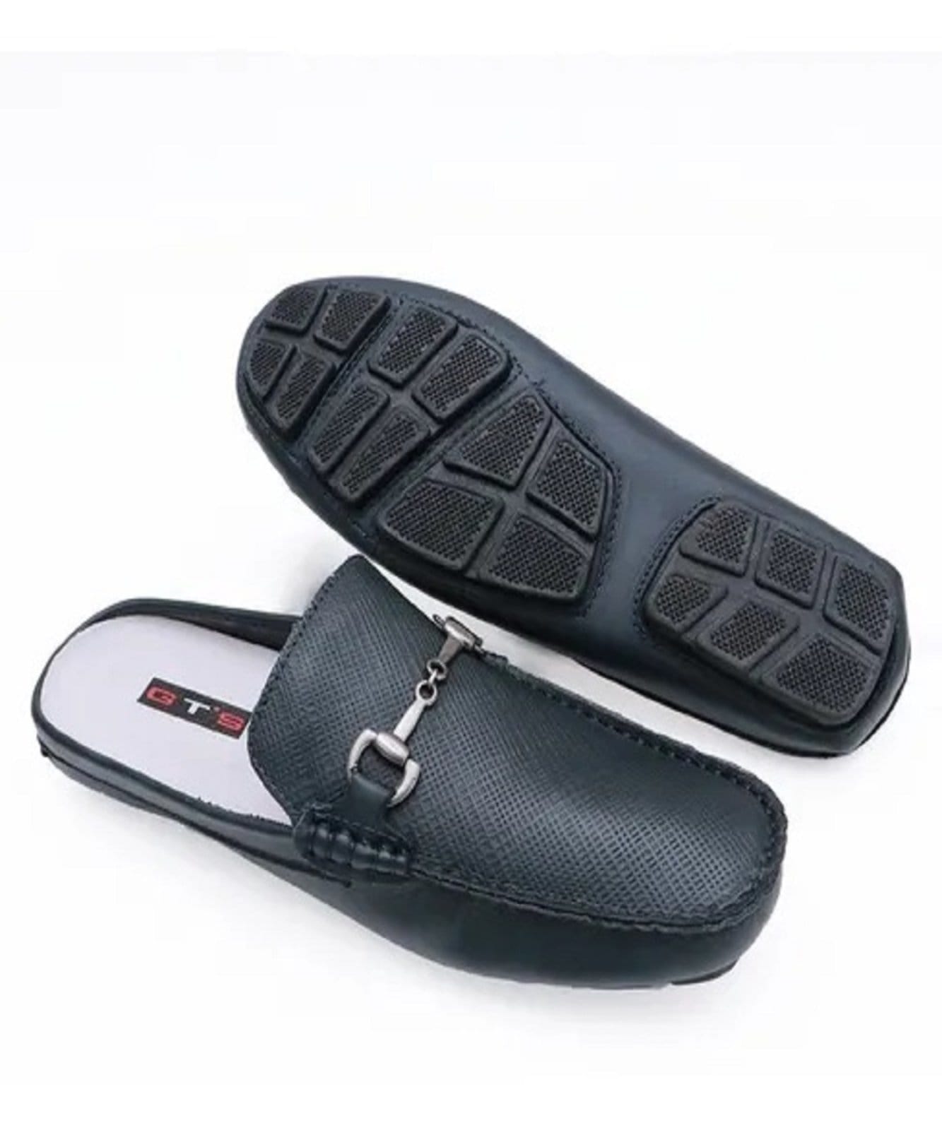 Vista 2 Mule Mocassim Drive Couro Masculino Versátil Leve Casual Costura Artesanal Marinho FRANCA GRIFFE azul marinho