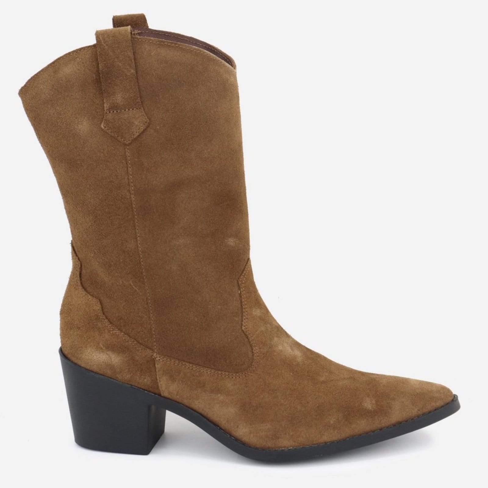 Vista 2 Bota Texana Feminina Country Western Conforto em Couro Maria Paula Camurça Pecan MARIA PAULA café