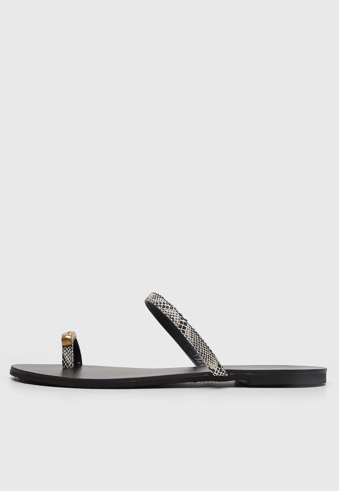 Rasteira Feminina Degalls Tiras Textura Cobra Dourada Preta