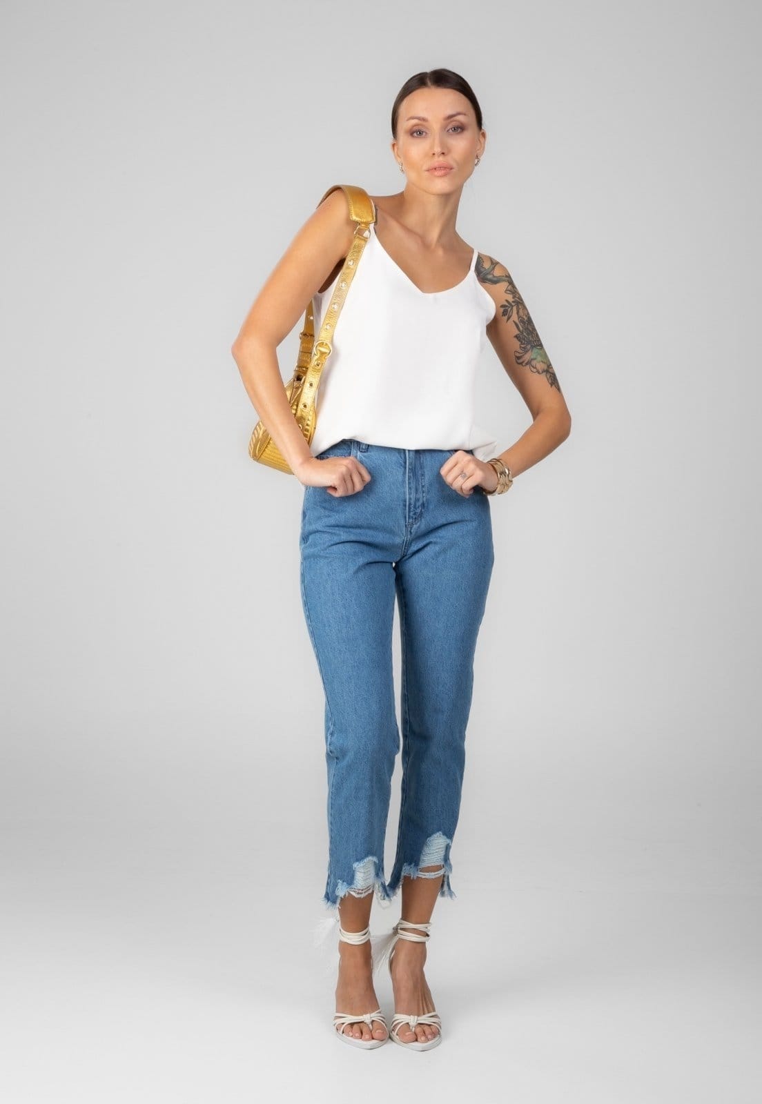 Vista principal Calça Jeans Traymon Mom 5 Bolsos Traymon azul