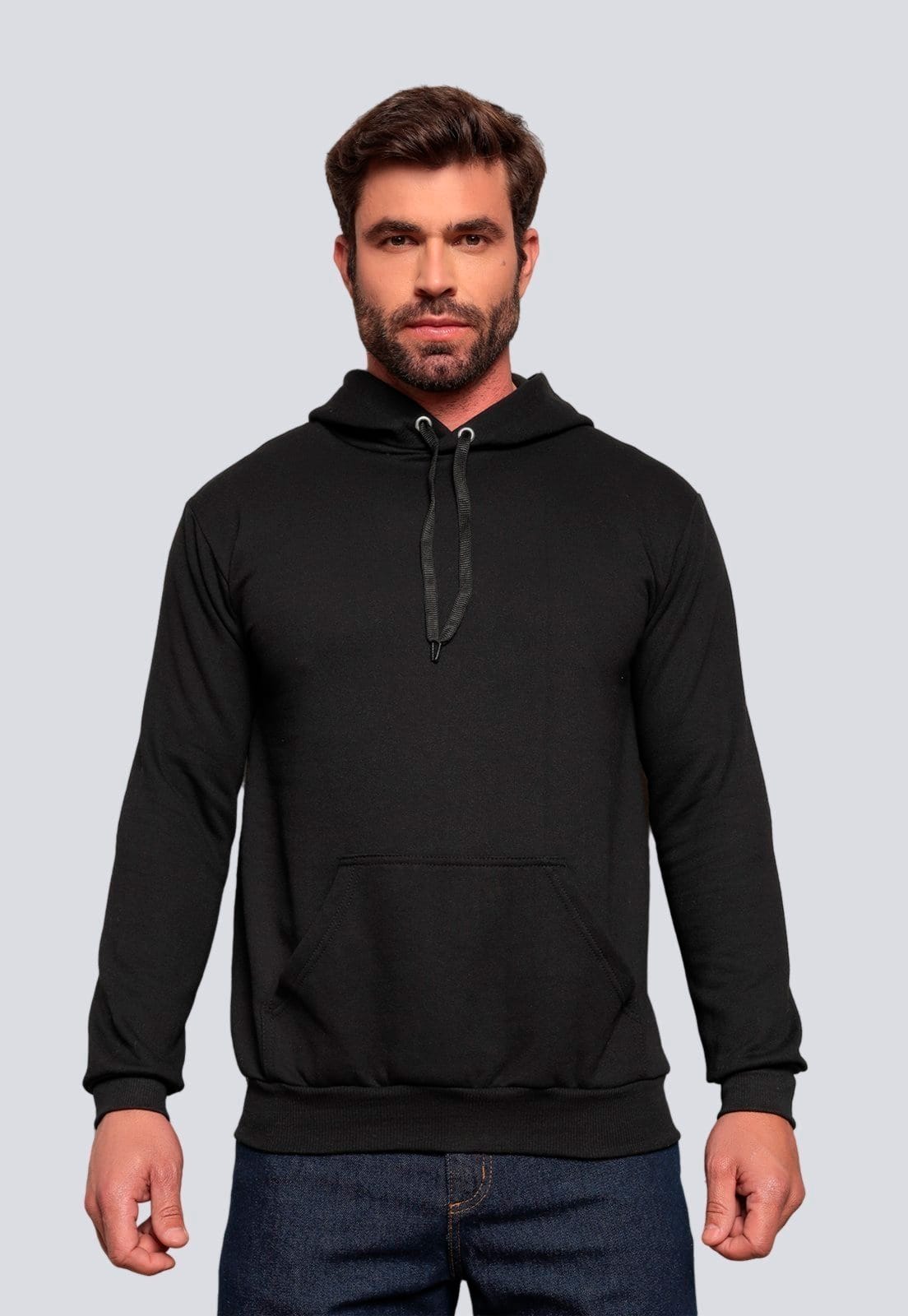 Moletom Masculino Básico Algodão Blusa de Frio Canguru Liso