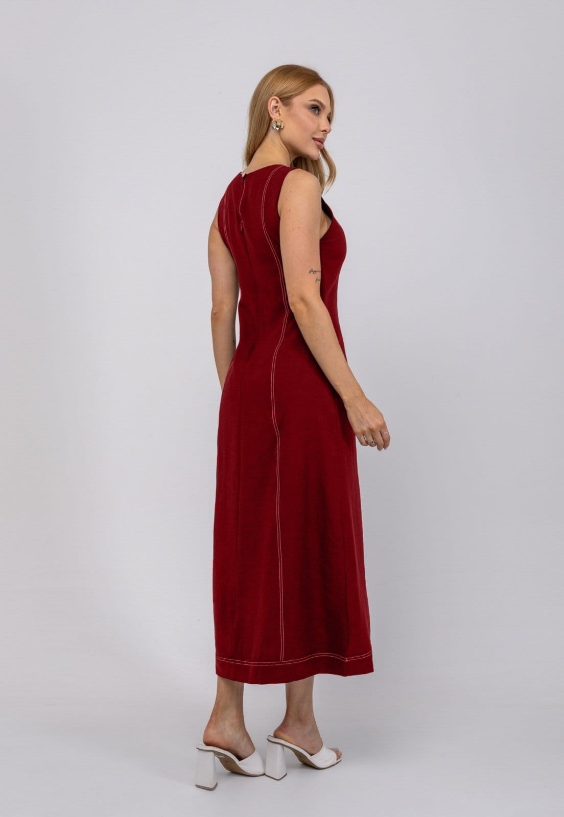 Vista 2 Vestido De Alfaiataria Midi Com Costura Contrastantes Salvatore Salvatore Fashion vermelho