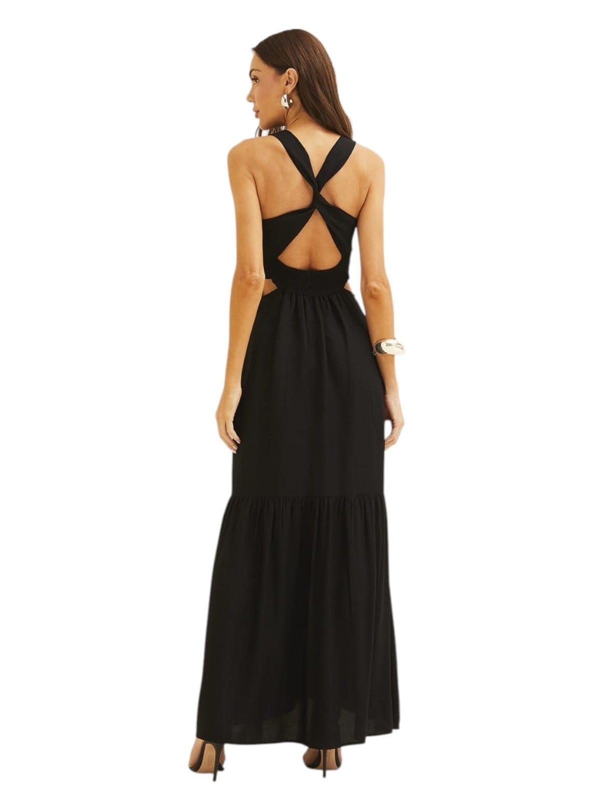 Vista 2 Vestido Forum Longo Linho Forum preto