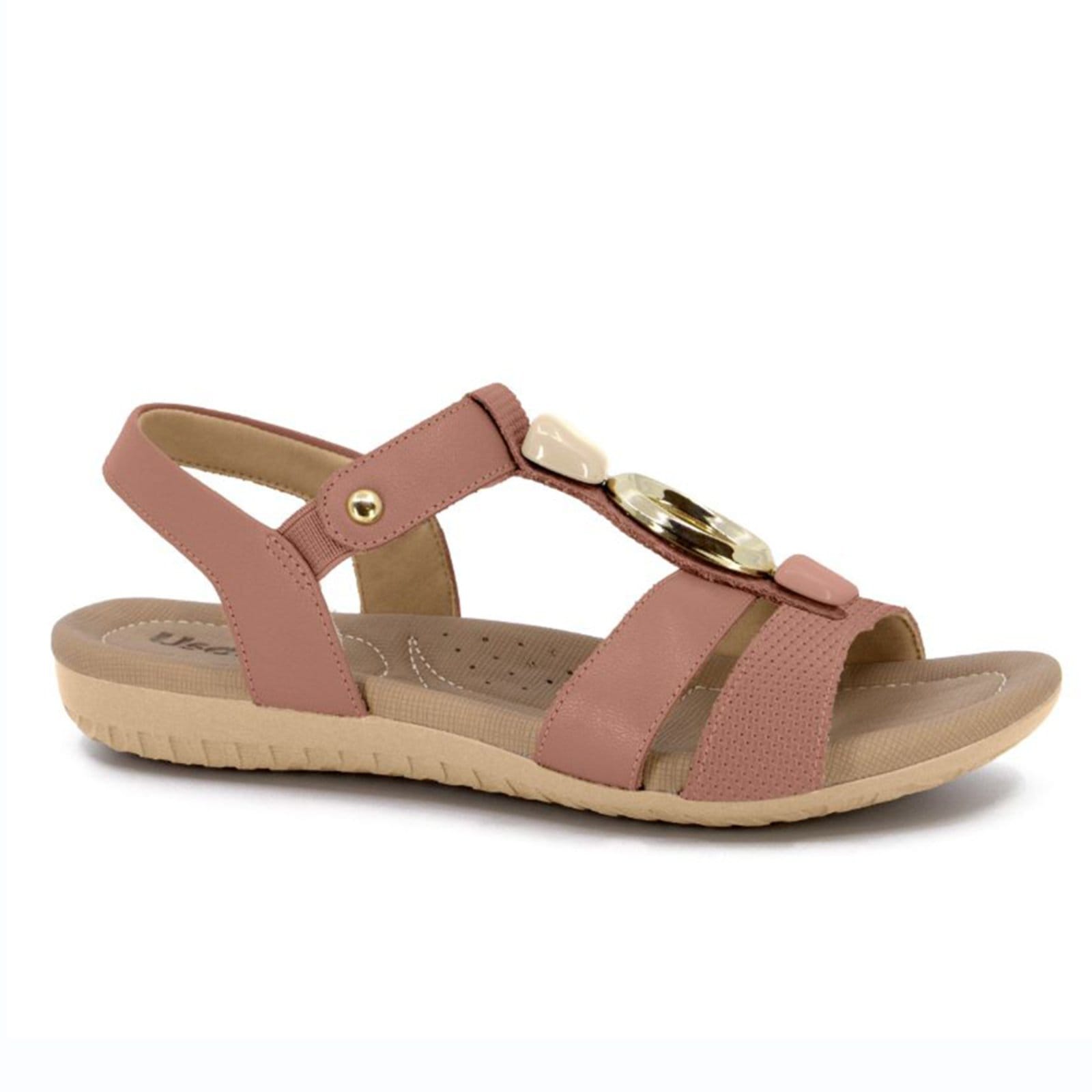 Vista principal Sandália Rasteira Usaflex Estilosa Conforto Enfeite Vintage Usaflex rosa