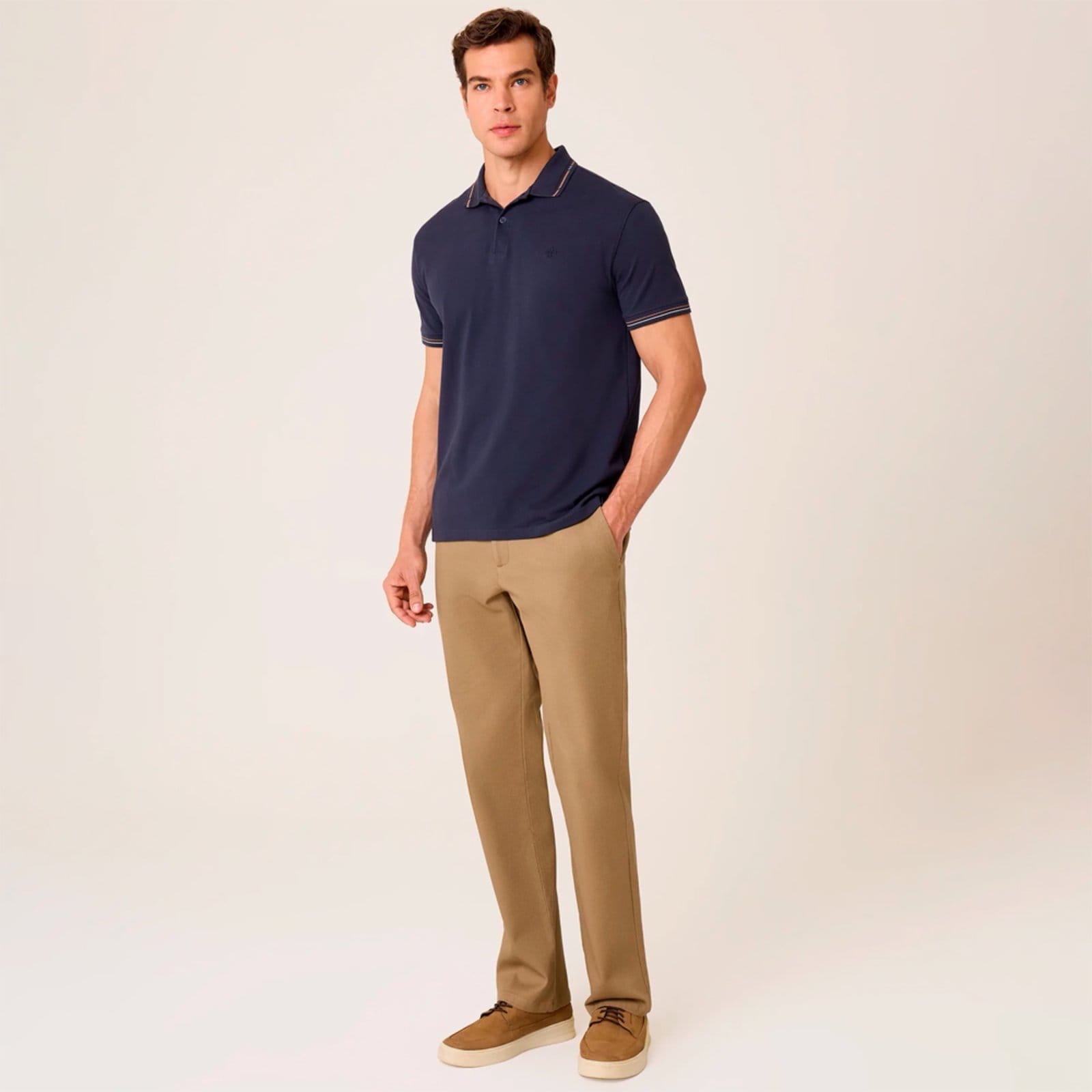 Vista 2 Camisa Polo Dudalina Jacquard Diagona Ve26 Marinho Masculino Dudalina azul marinho