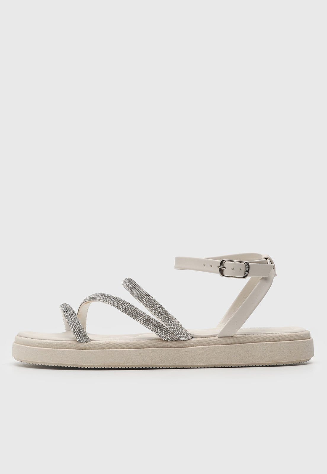 Rasteira Feminina VIA UNO Tiras Brilhosas Branca