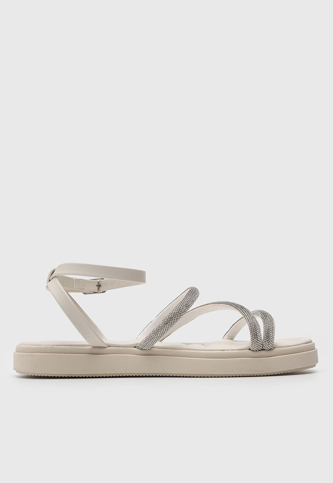 Vista 2 Rasteira Feminina VIA UNO Tiras Brilhosas Branca VIA UNO branco