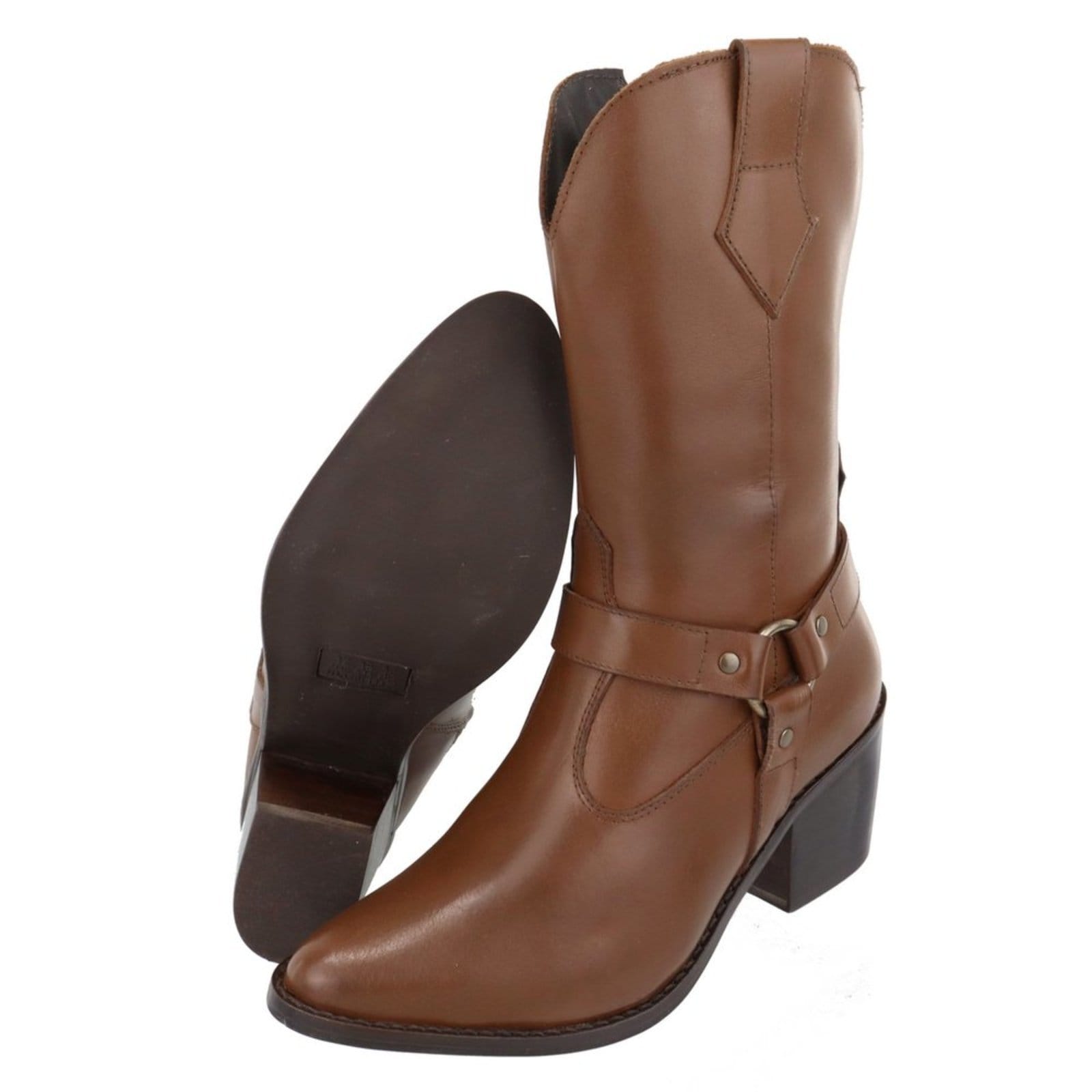 Vista 2 Bota em Couro Western Texana Bico Fino Country Conhaque TELLINI STORE caramelo