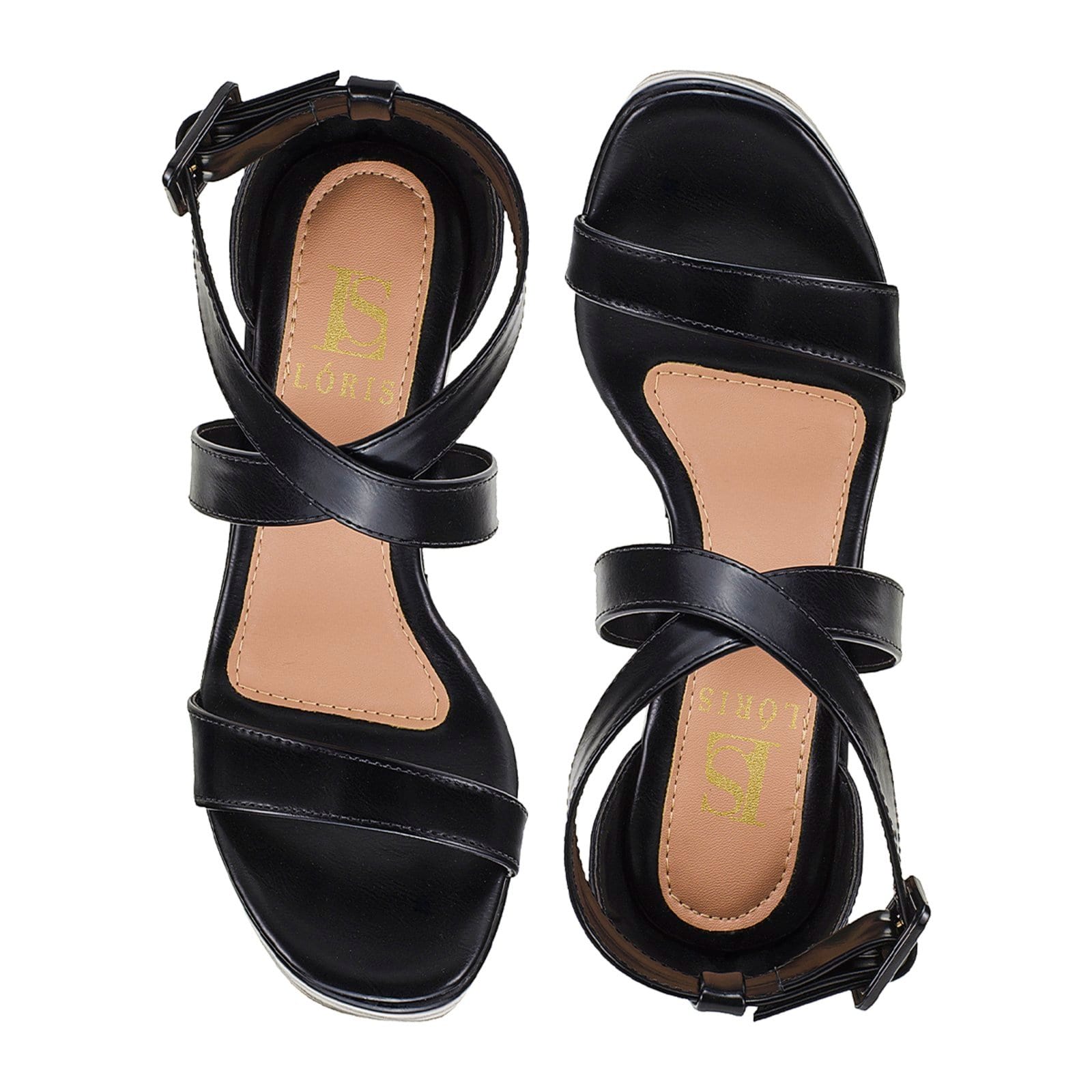 Vista 2 Sandália Feminina Lóris Salto Anabela Plataforma Fivela Elegante Confortável Preto20801 LÓRIS SHOES preto