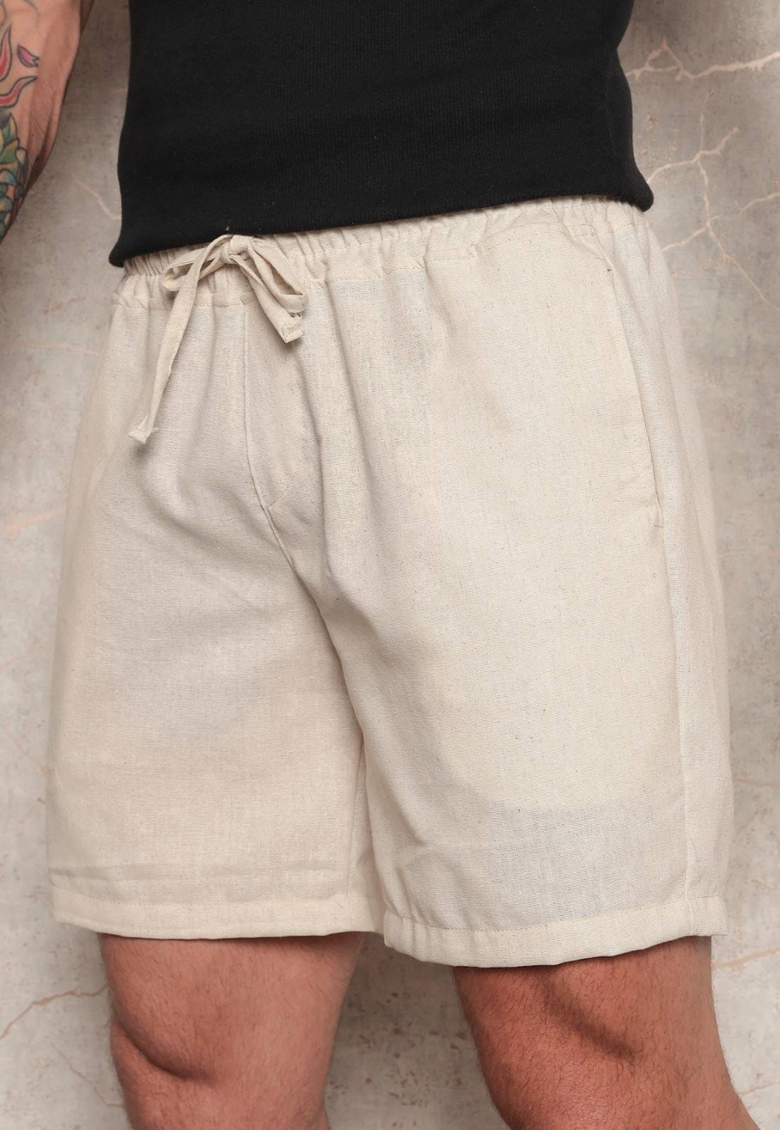 Vista principal Bermuda Masculina de Linho e Algodão com Elástico Moda Verão Confortável TEX JEANS bege