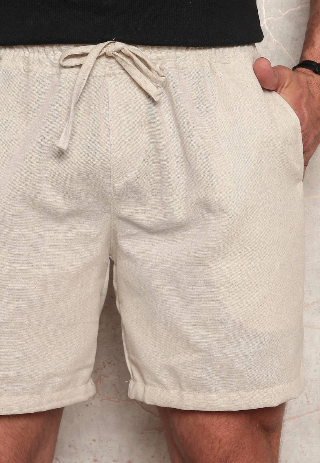 Vista 2 Bermuda Masculina de Linho e Algodão com Elástico Moda Verão Confortável TEX JEANS bege