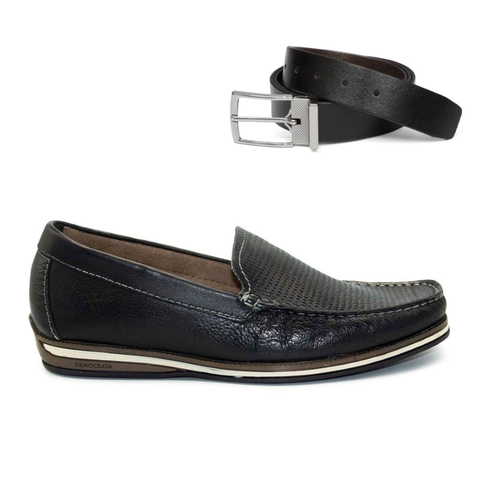 Vista principal Mocassim De Couro Democrata Easy Ted 135201+Cinto Masculino Dupla Face DEMOCRATA preto