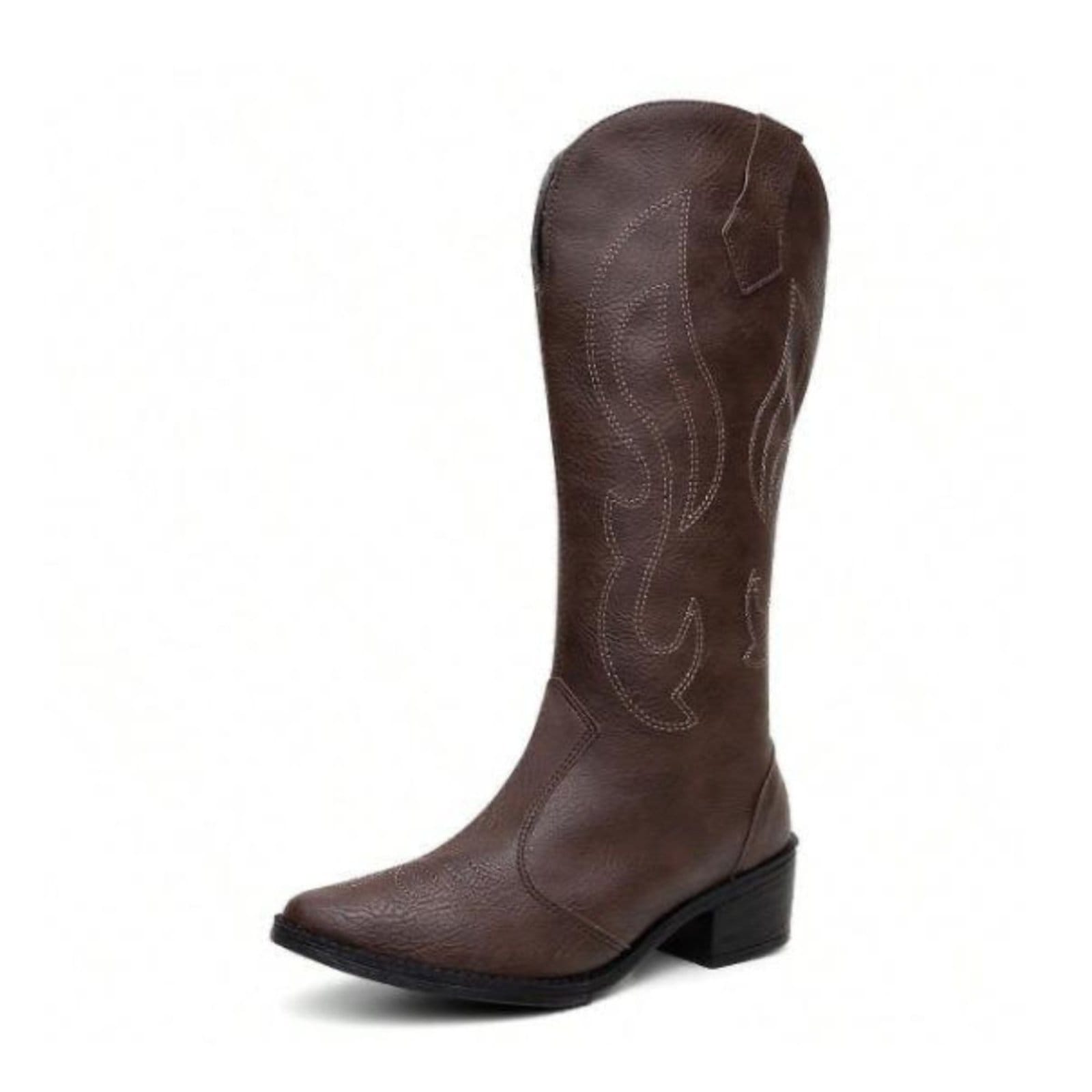 Vista 2 Bota Feminina Cano Alto Anna Andrade Texana Western Bico Fino Bordada Salto Baixo Country Anna Andrade café