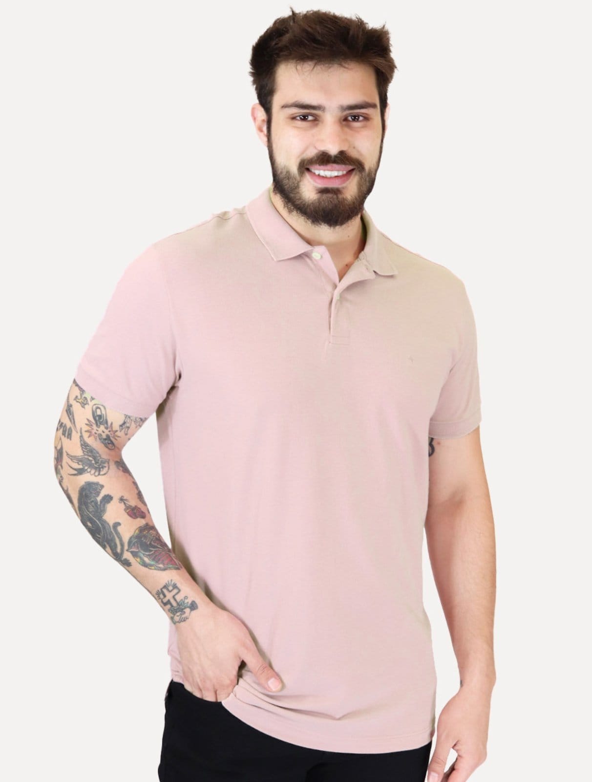 Vista principal Polo Aramis Masculina Basic Piquet Mono Claro Aramis rosa