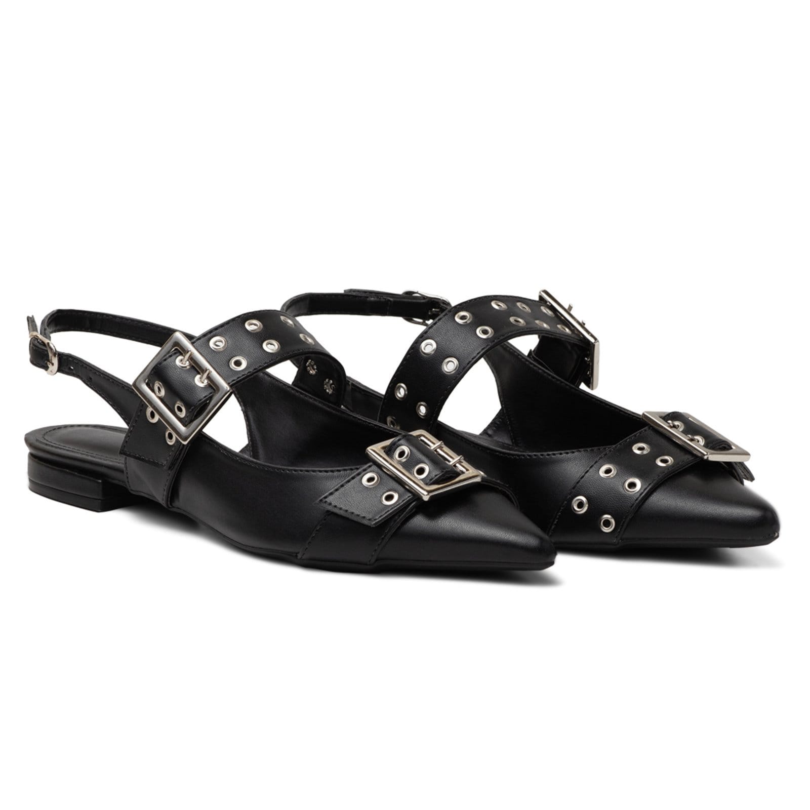 Vista 2 Sapatilha Slingback Rasteira Feminina Em Napa Preto 183010 Flor da Pele rosa