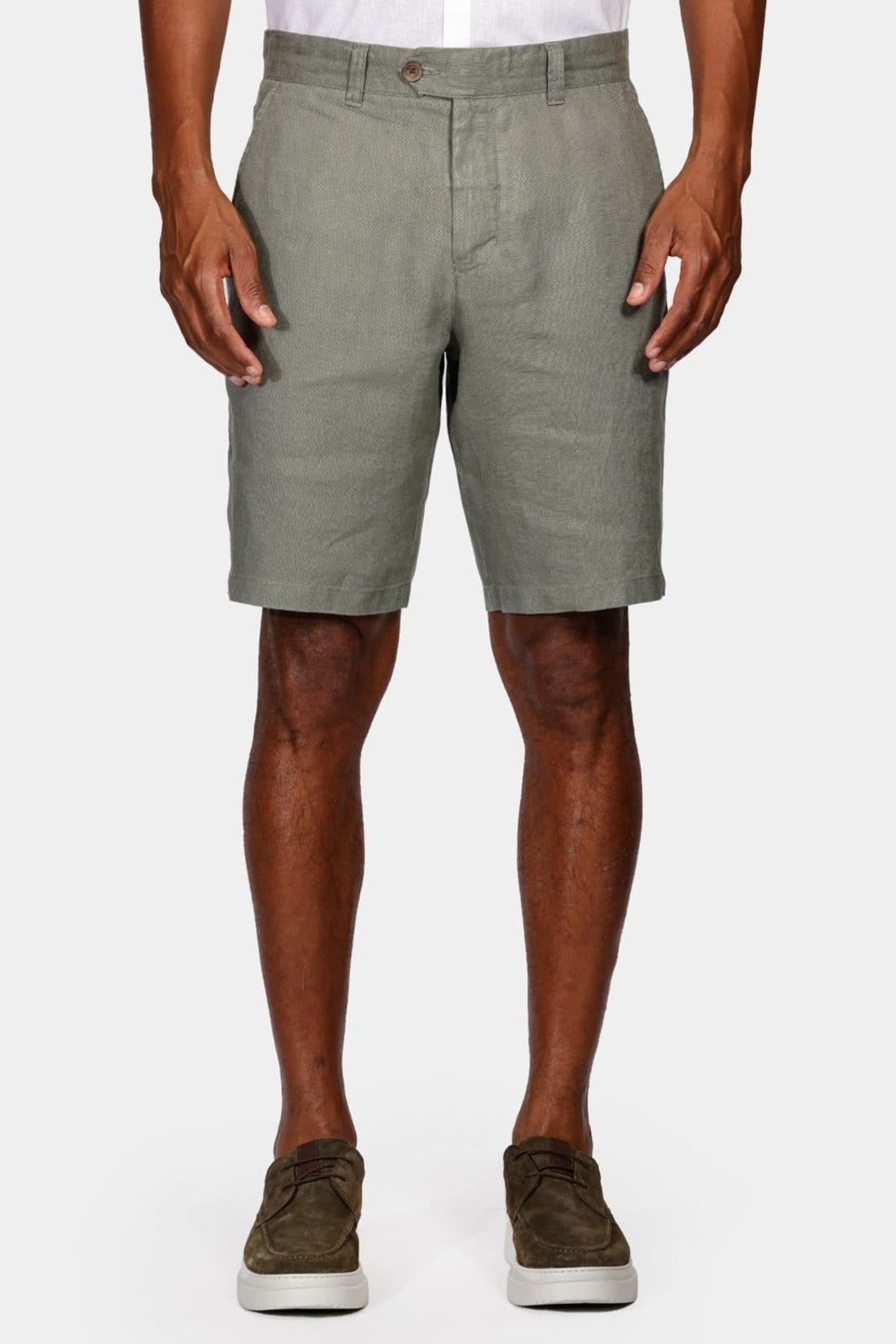 Bermuda Aramis Alfaiataria Linho Verde Folha Seca