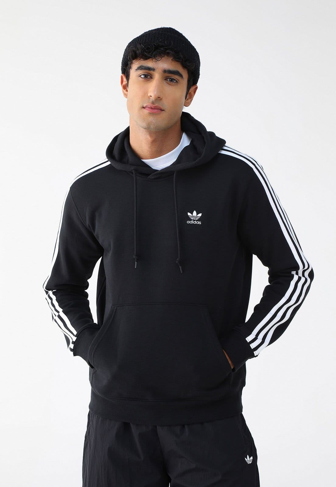 Blusa de Moletom Fechada adidas Originals Trefoil com Capuz Preta