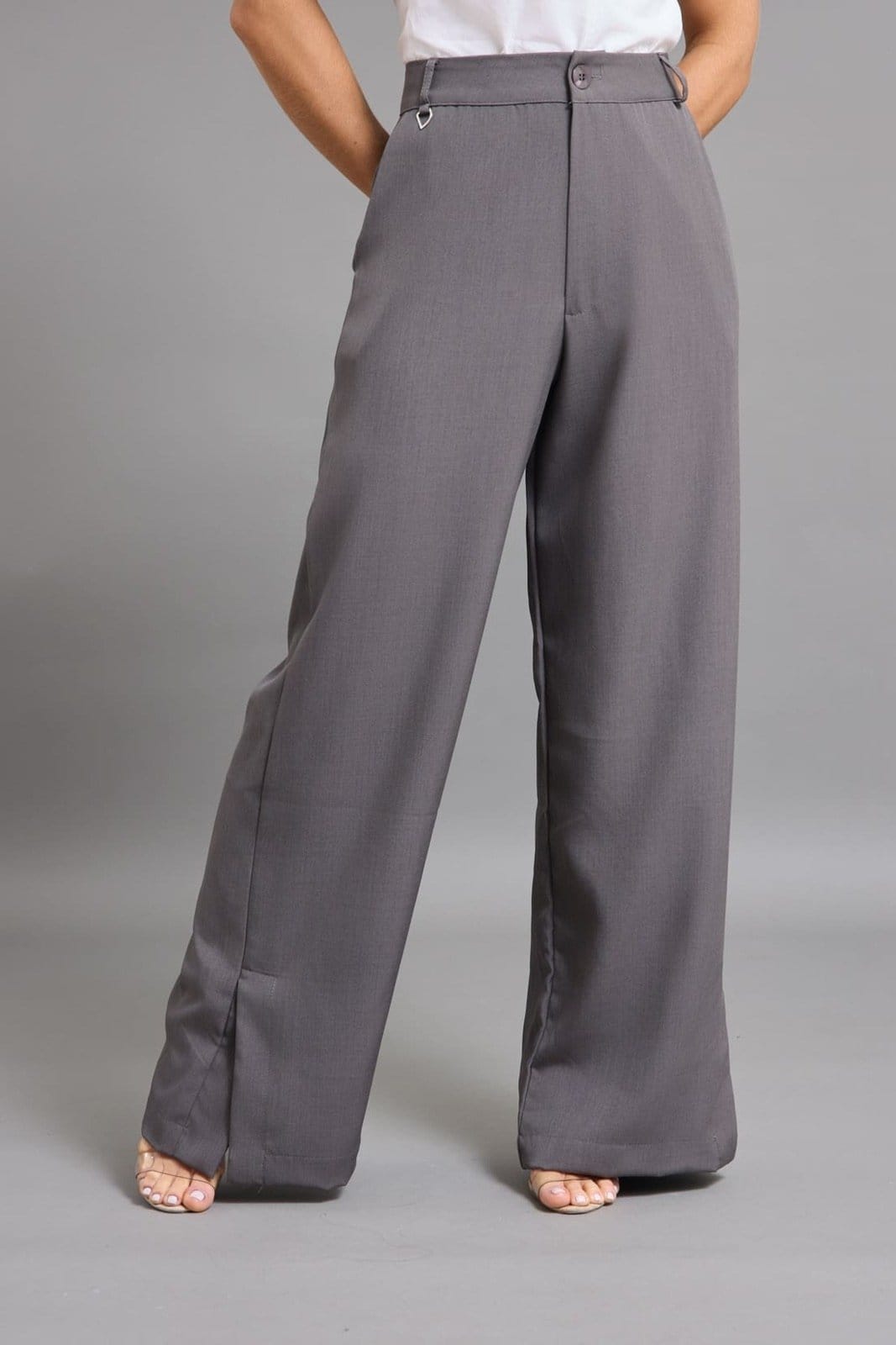 Calça Alfaiataria Feminina Pantalona Dialogo Jeans Chumbo