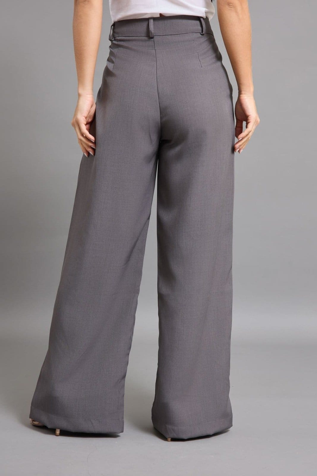 Vista 2 Calça Alfaiataria Feminina Pantalona Dialogo Jeans Chumbo DIALOGO cinza