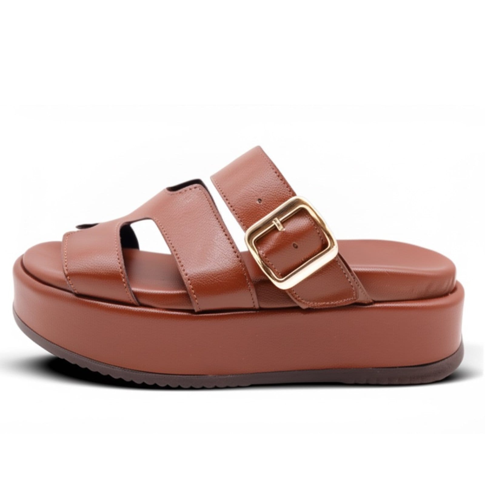 Sandália Feminina Papete Flatform Tira Com Fivela 5301 Floter Cacau