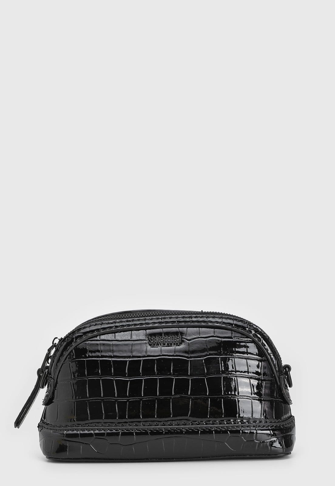 Vista principal Bolsa Pequena Santa Lolla Textura Croco Preta Santa Lolla preto