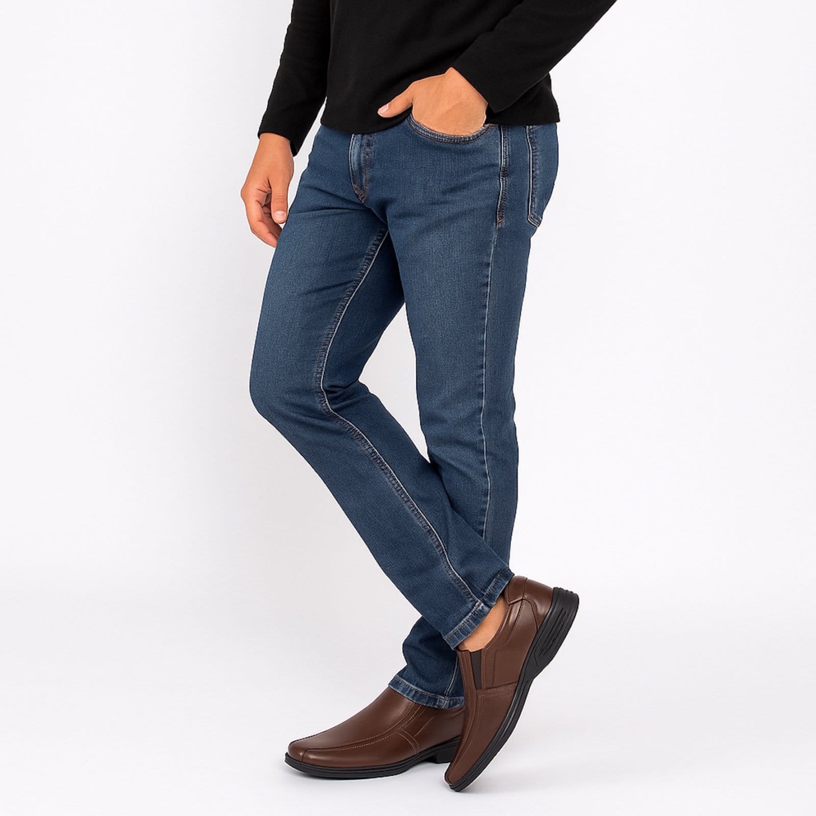 Vista 2 Sapato Masculino Social sem Cadarço Calce Fácil Confortável Yes Basic marrom