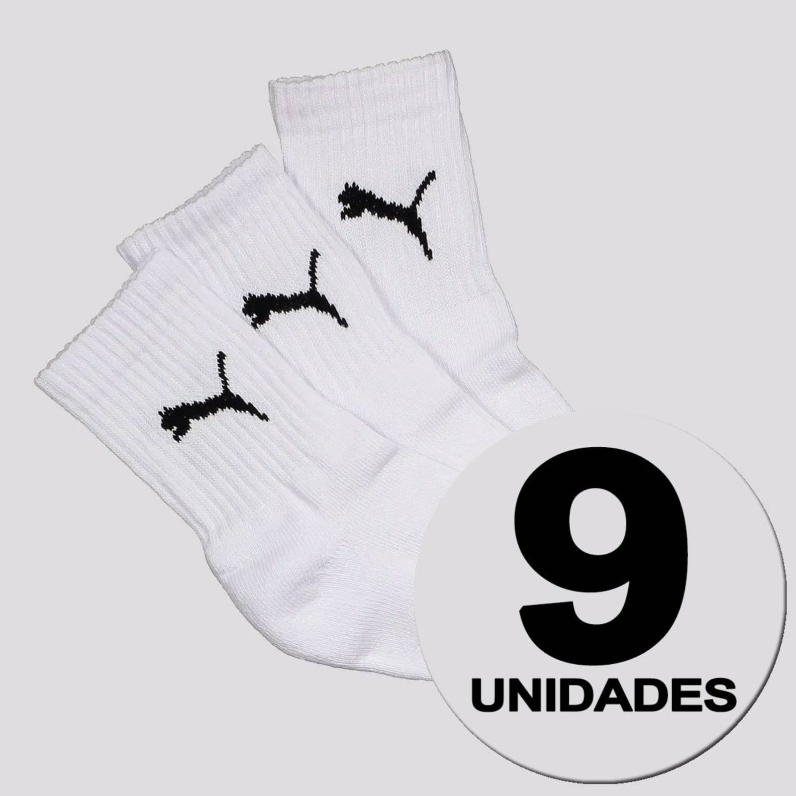 Kit Meia Puma Cano Médio 9 Pares Feminina Branca