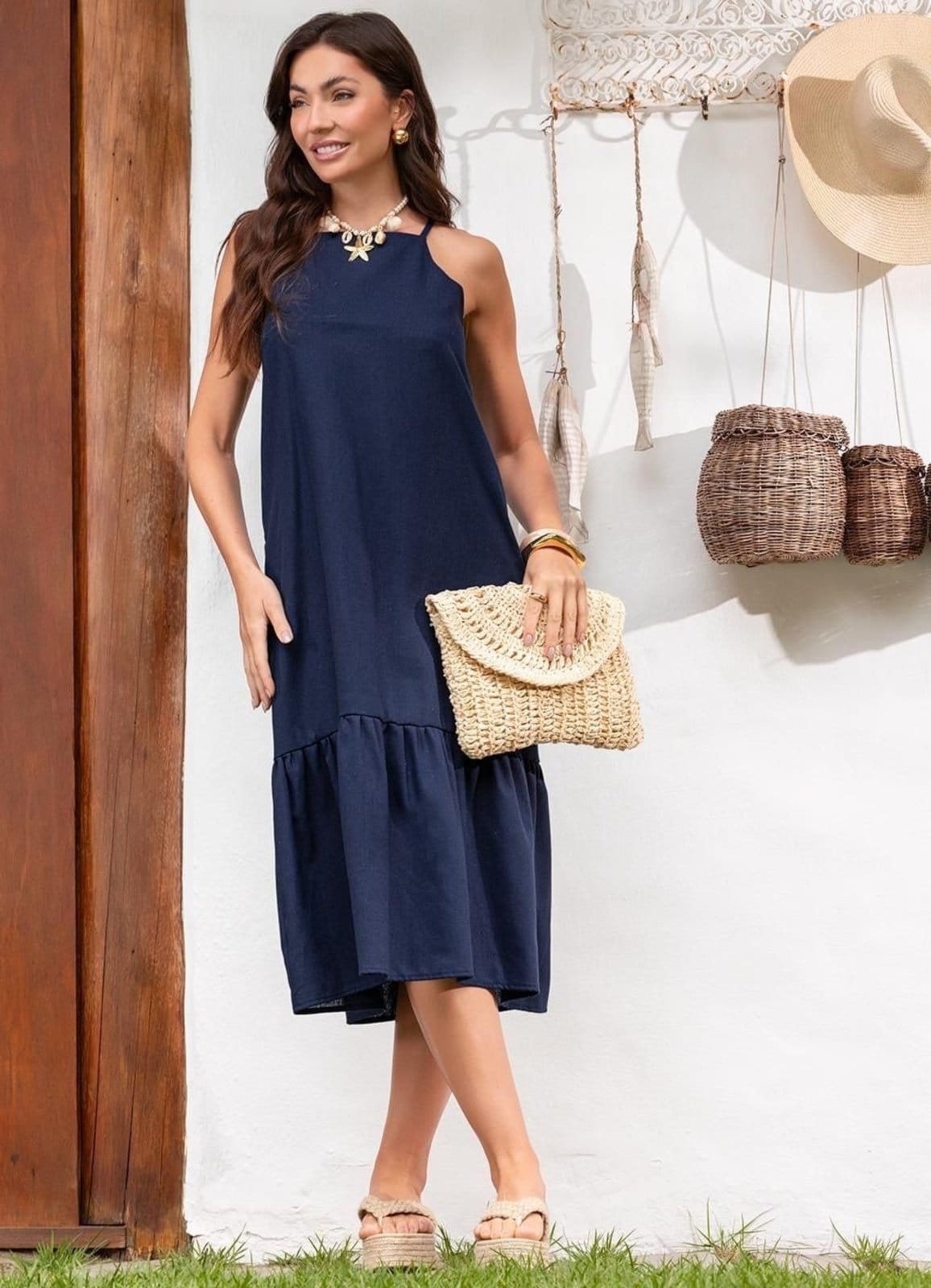 Vestido Em Linho Quintess Azul