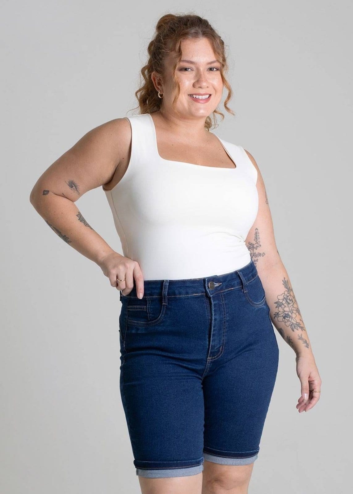 Vista 2 Bermuda Jeans Sawary Plus Size - 279227 Sawary azul