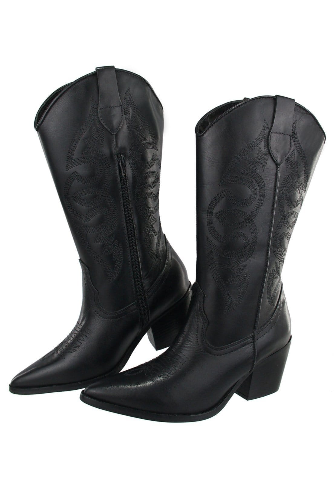 Vista 2 Bota Texana Country Em Couro Feminina Bico Fino Maria Paula MARIA PAULA preto