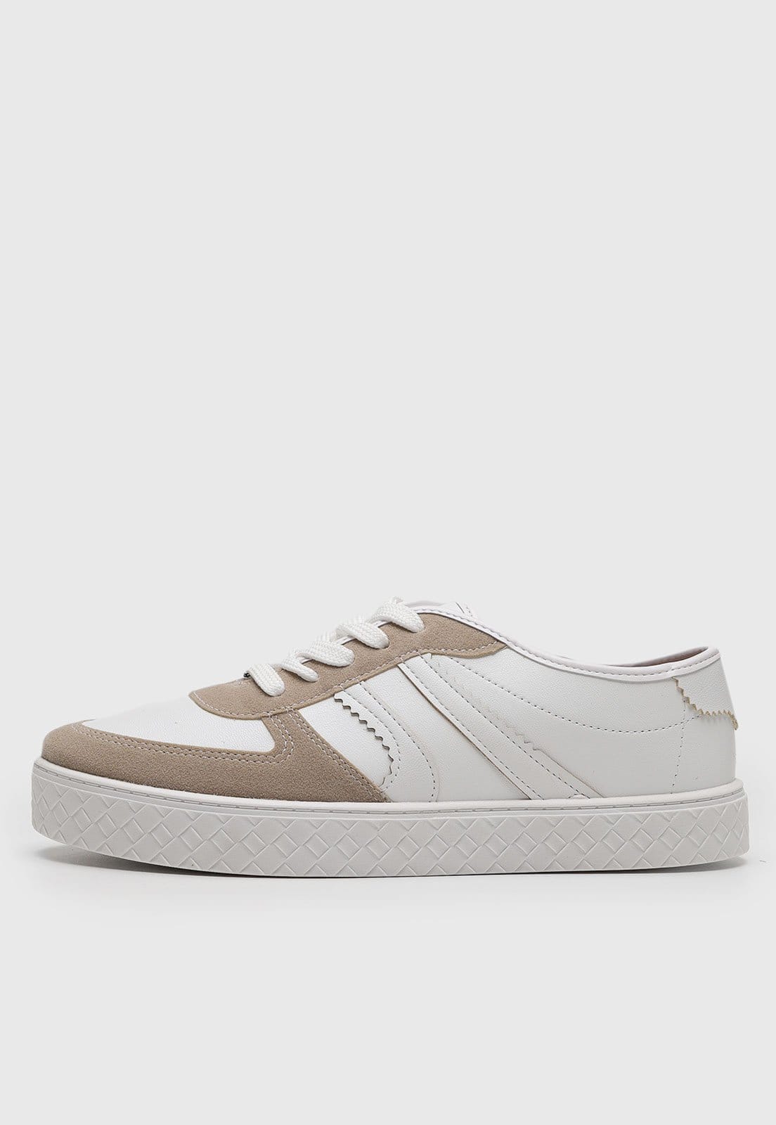 Vista principal Tênis Feminino Moleca Cadarço e Bege MOLECA branco