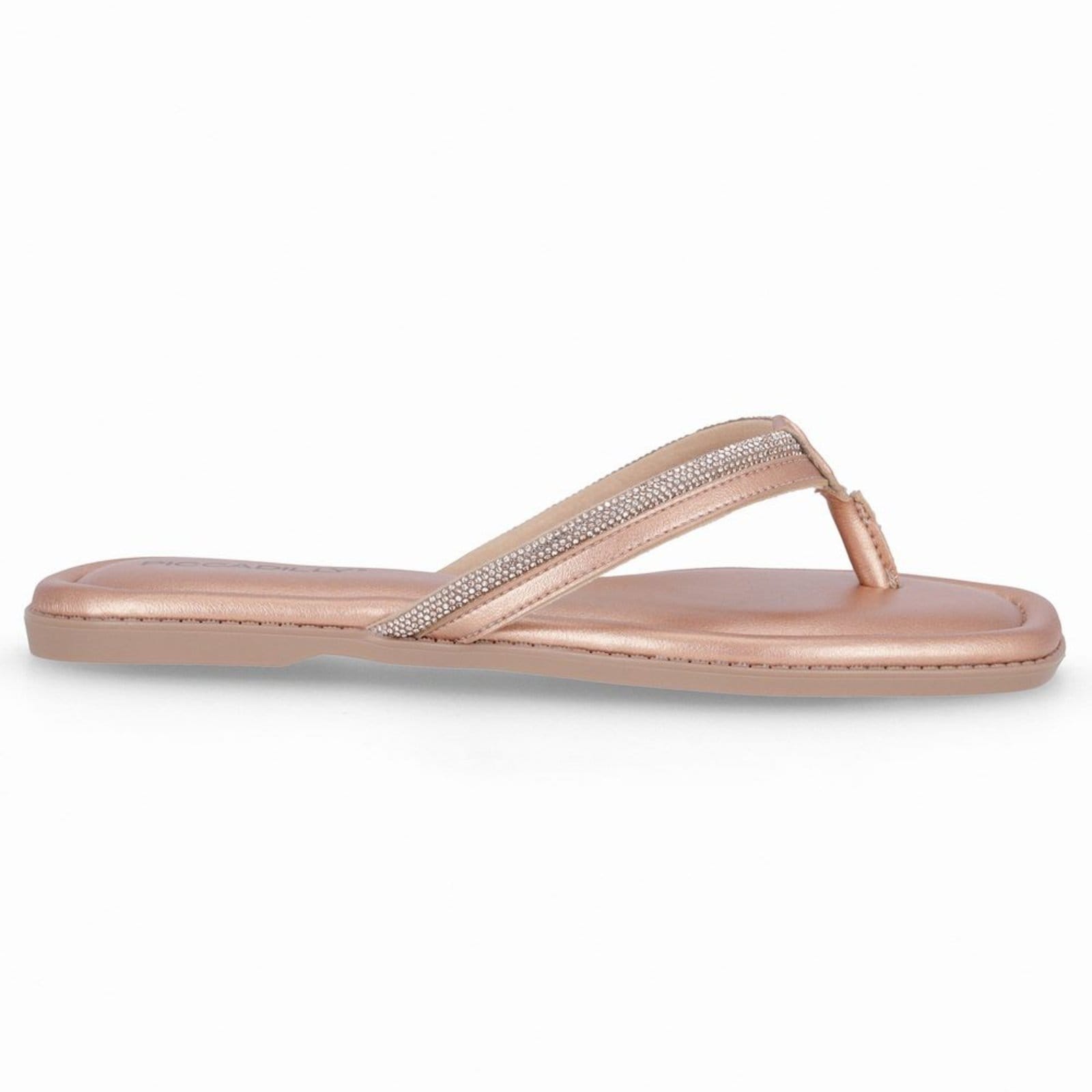 Vista principal Rasteirinha Gabi Ouro Rosado com Rose Piccadilly prata rose