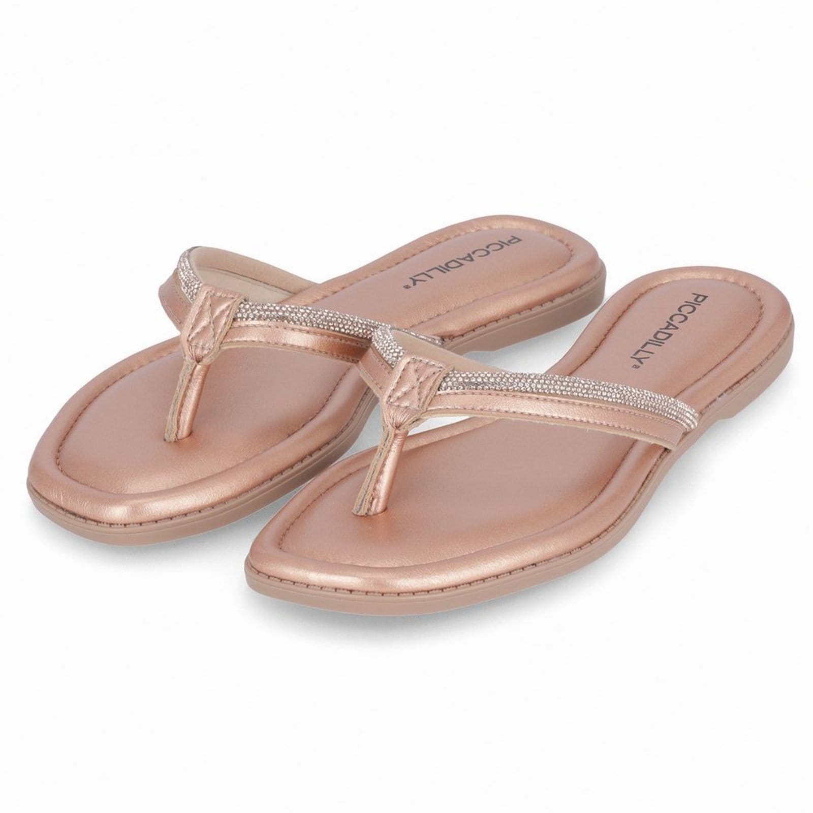 Vista 2 Rasteirinha Gabi Ouro Rosado com Rose Piccadilly prata rose