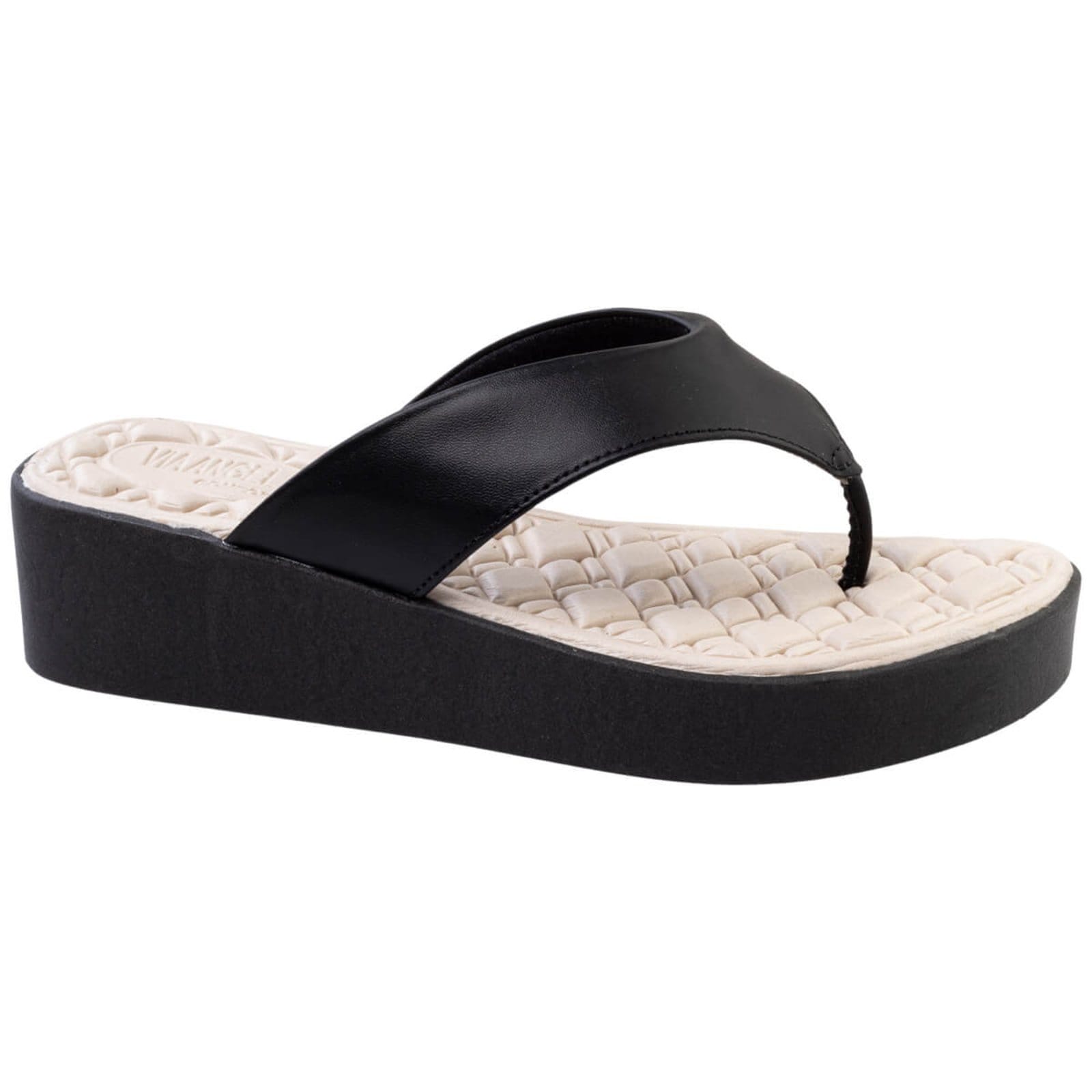 Vista 2 KIt 2 Tamanco Feminino Anabela Plataforma Conforto Macio Anatômico Via Angel 8504 Preto e Off VIA ANGEL white