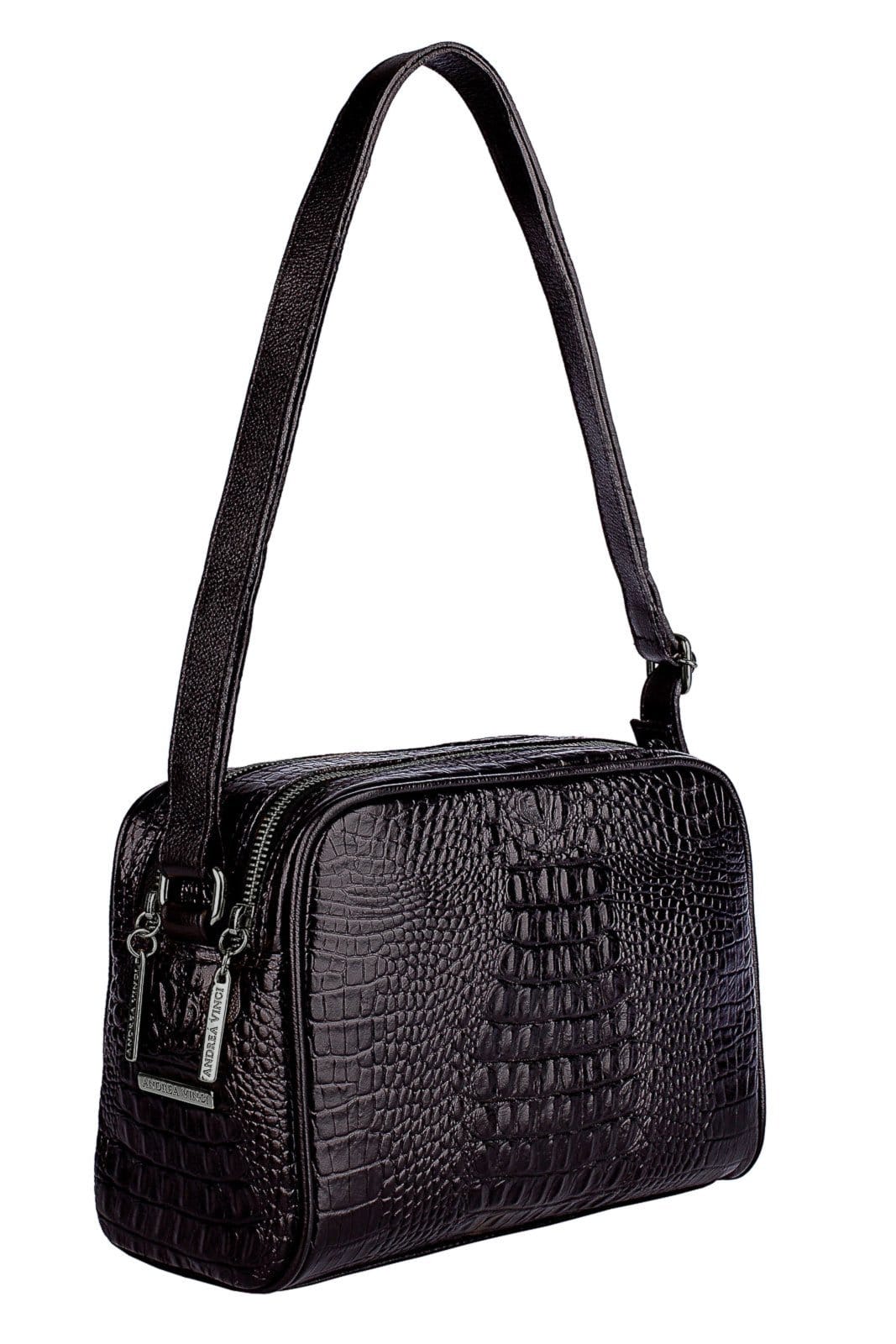 Vista 2 Bolsa quadrada de couro croco grafite Daiana Andrea Vinci preto