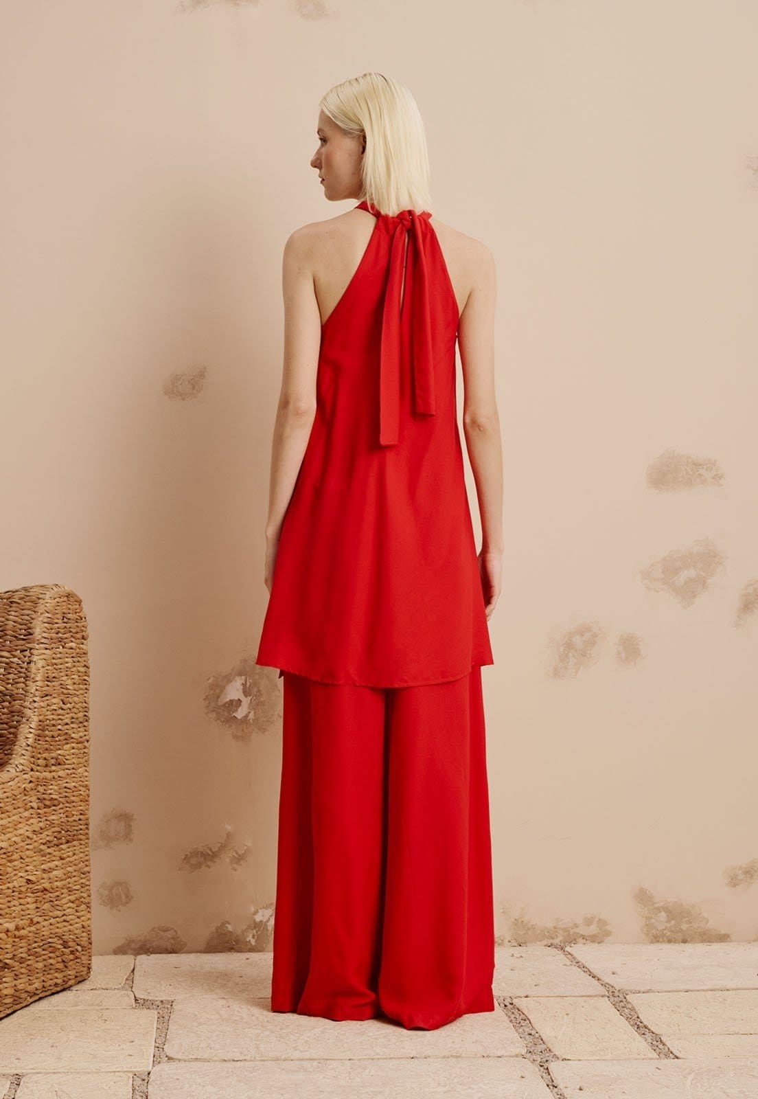 Vista 2 Calça Pantalona Lisa CaCay vermelho