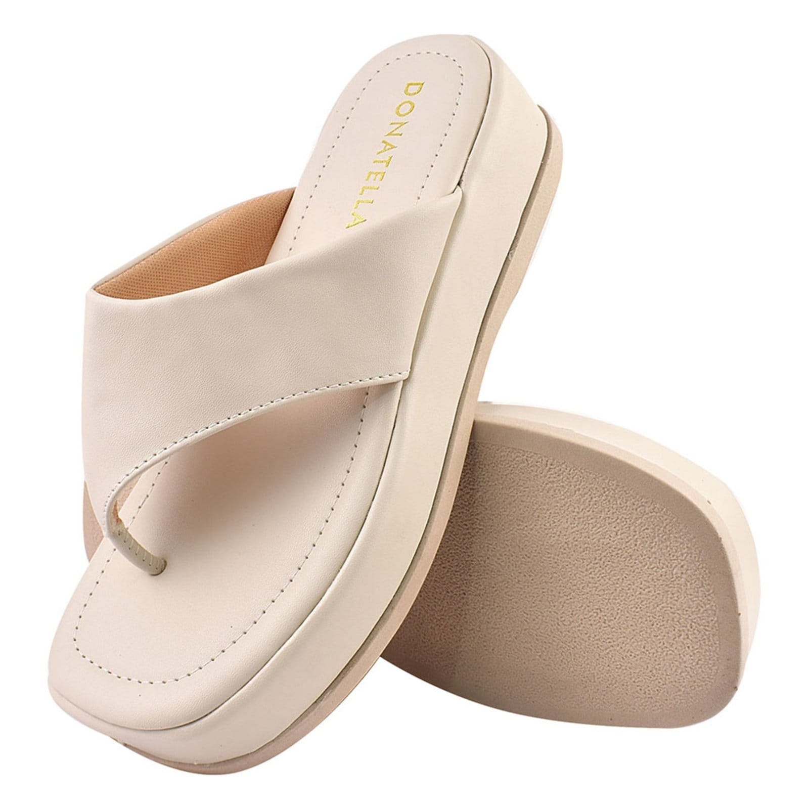 Vista 2 Sandália Chinelo Plataforma Feminina CM Calçados Santorine Confort Off White Monte Shoes off-white white