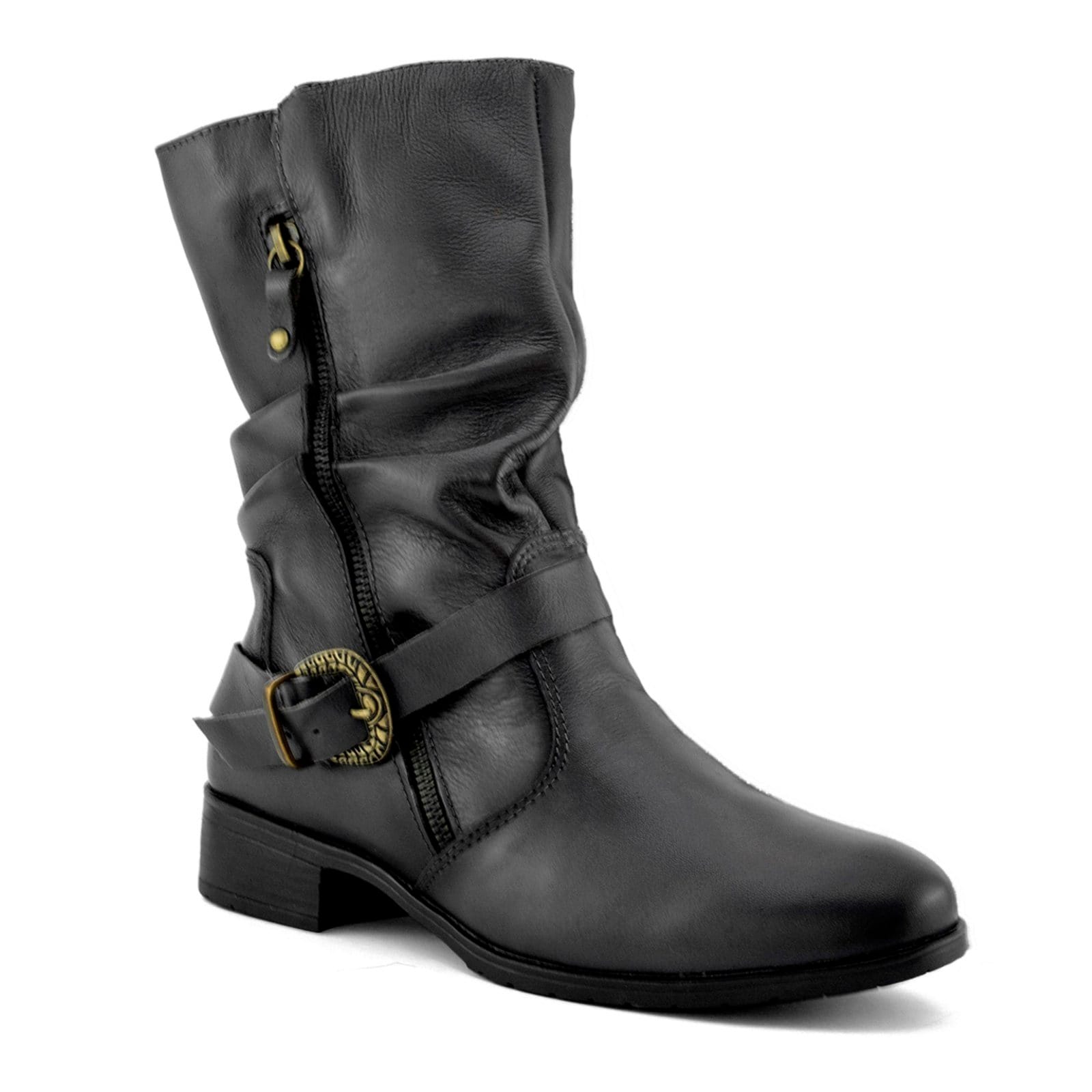 Vista principal Bota Feminina Mustang Brilhante Couro Legitimo FG Ultra Resistente Leve FRANCA GRIFFE preto