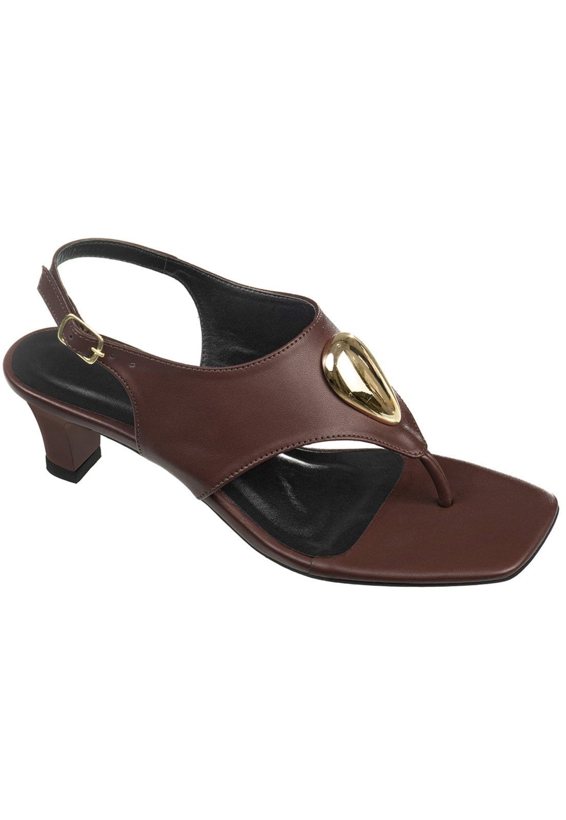 Vista 2 Sandália Feminina GiGiL Slingback De Dedo Salto Médio Detalhe Metalizado Bico Quadrado Elegante Terra Gigil marrom