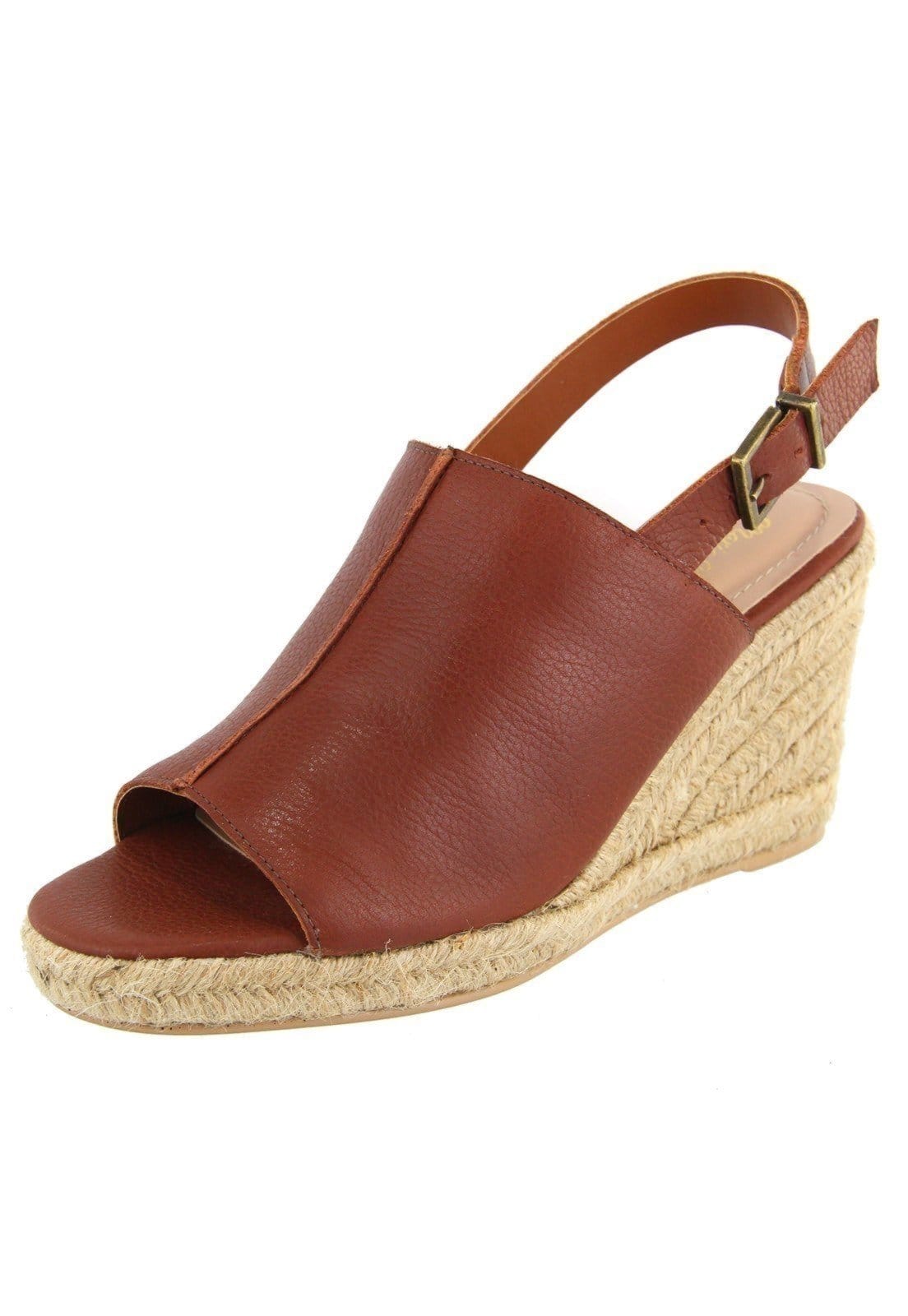 Sandália Em Couro Anabela Maria Paula Fechada Largas Cordas Cacau