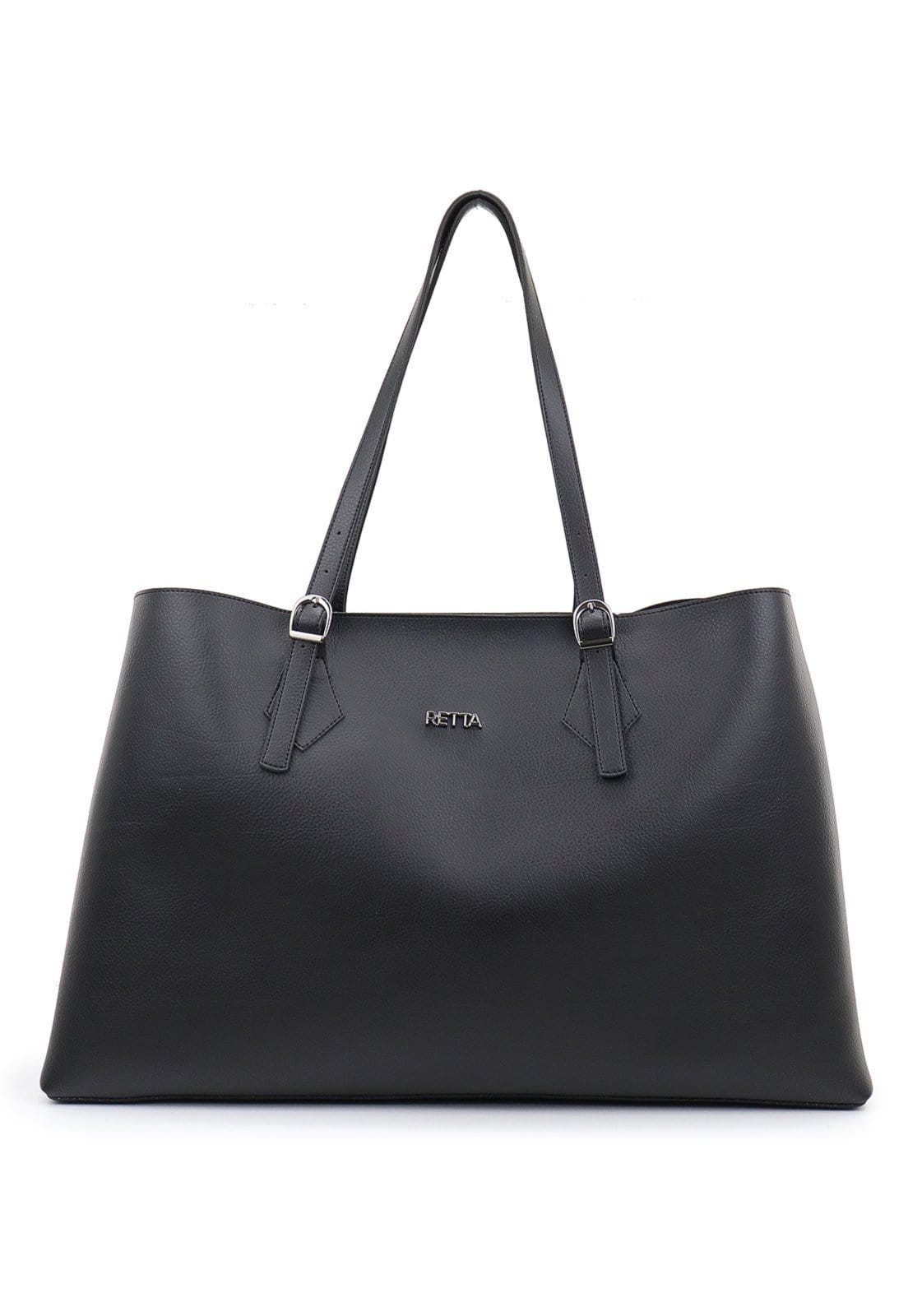 Vista 2 Bolsa Feminina Grande Alça Regulavel de Ombro Espaçosa Retta Oficial Preta Retta Oficial preto