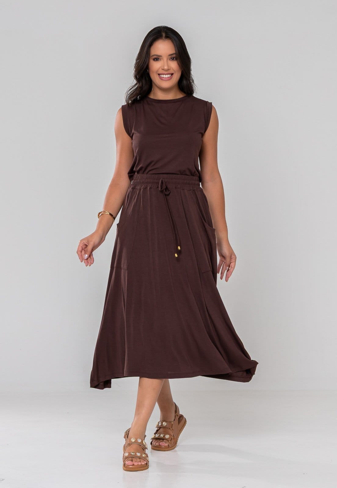 Vista 2 Saia Aura Sara Liso Aura marrom